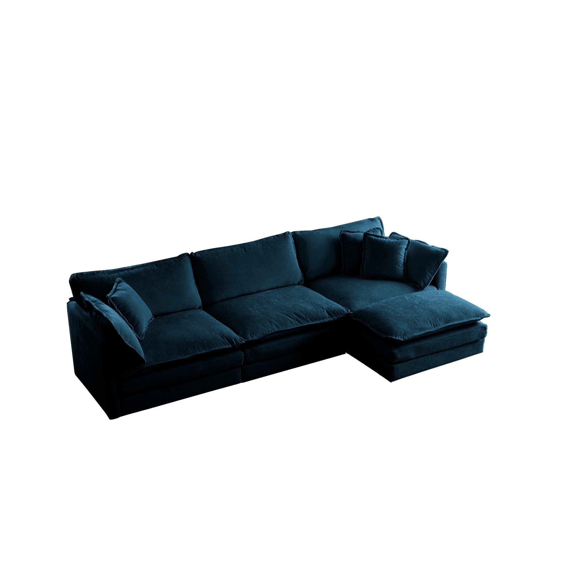 Chenille Oversized Comfy L-Shaped Sectional Sofa with Reversible Ottoman - Blue