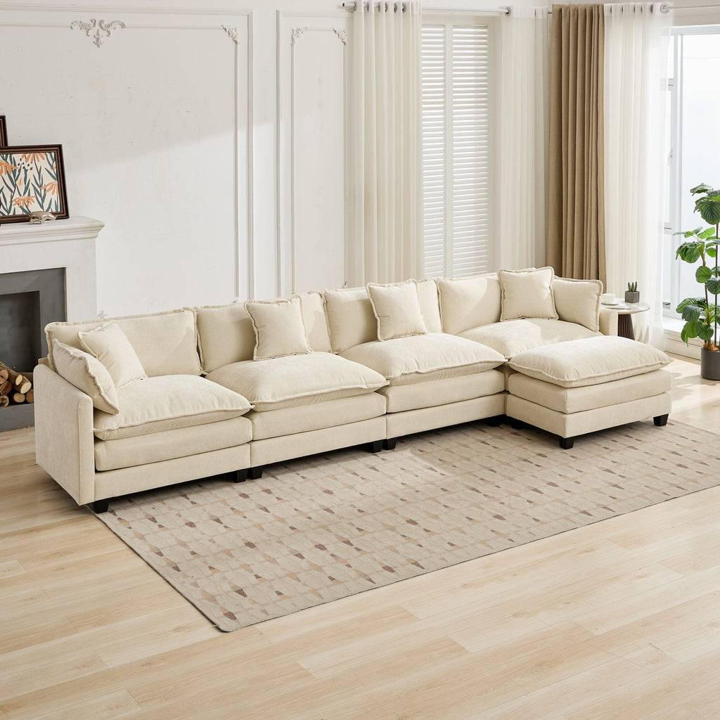Cloud 4-Seats Sofa with Chenille Fabric in Beige - Ottoman not included
