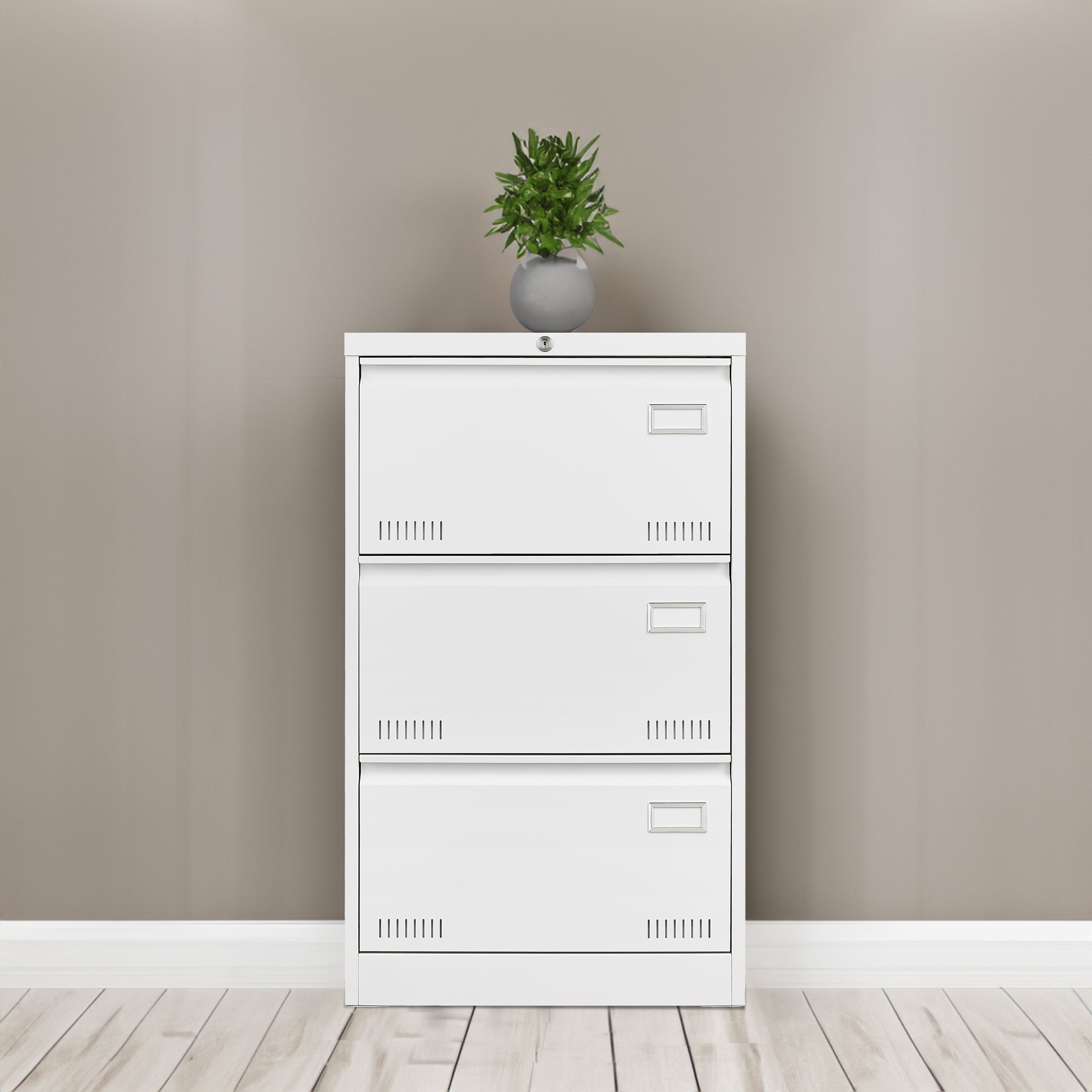 3 Drawer White Filing Cabinet with Lock