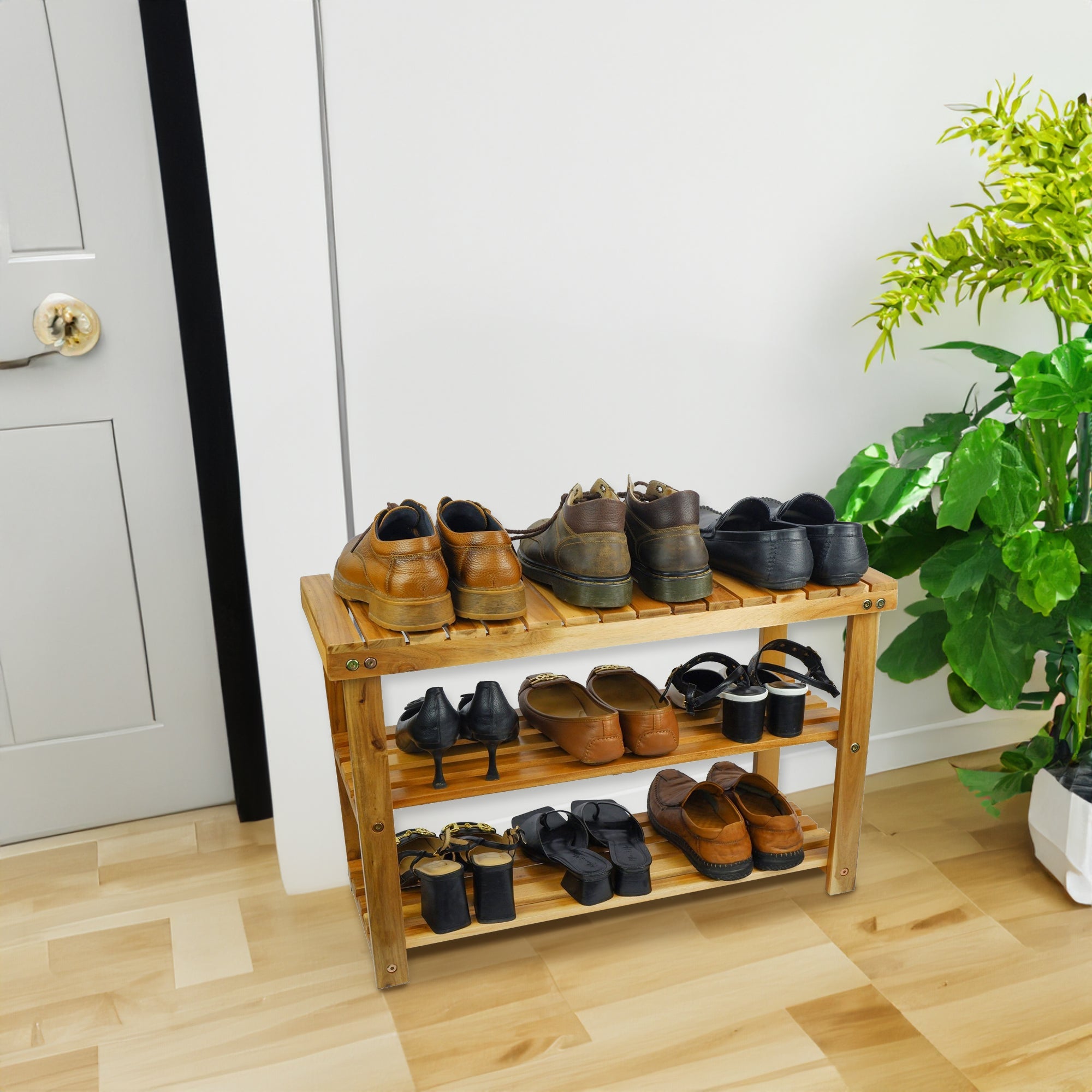 Acacia Wood Shoe Rack Bench