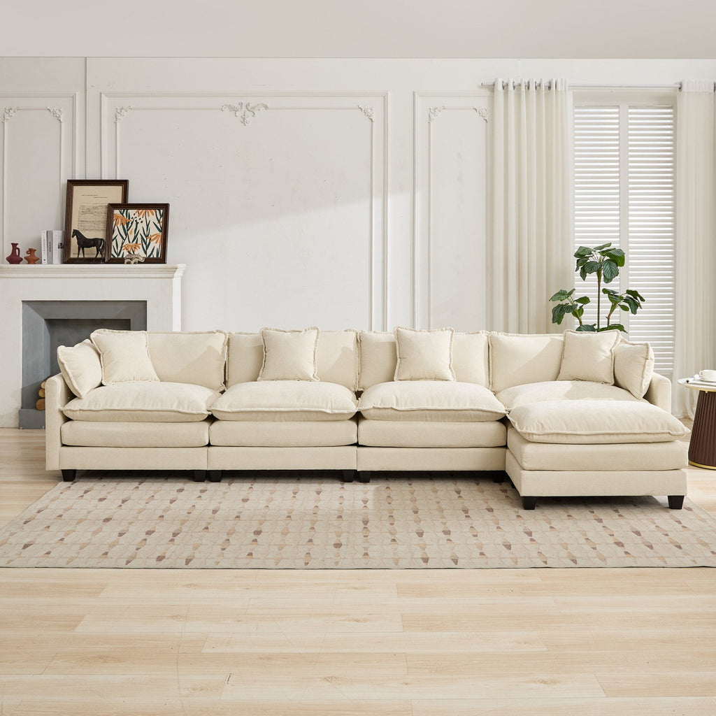 Cloud 4-Seats Sofa with Chenille Fabric in Beige - Ottoman not included
