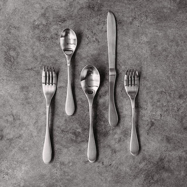 Knork Original Stainless Steel Silverware, 5 Piece Setting, Matte Silver