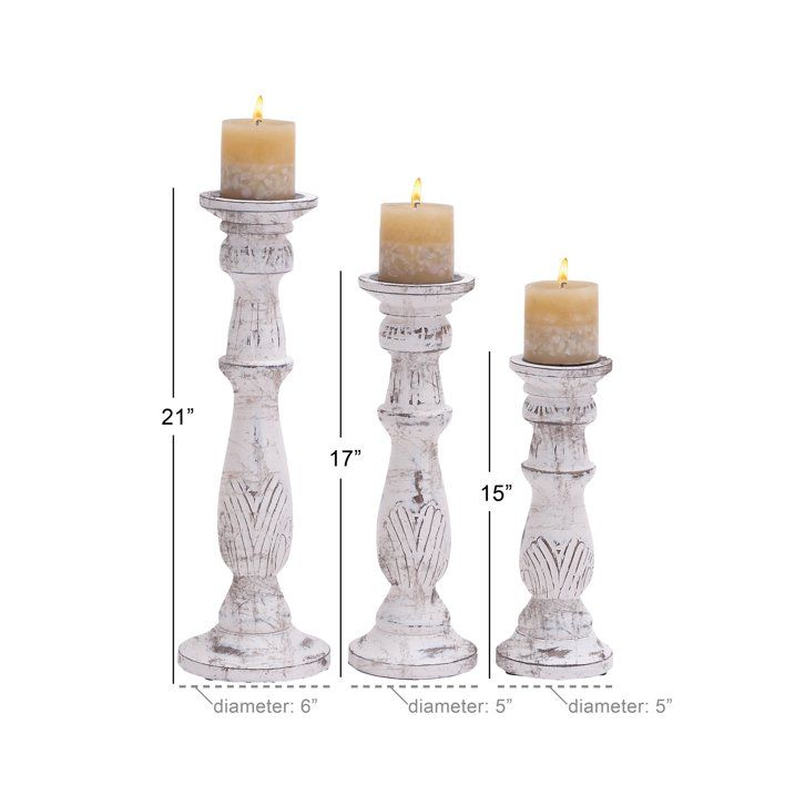 White Mango Wood Candle Holders, Set of 3