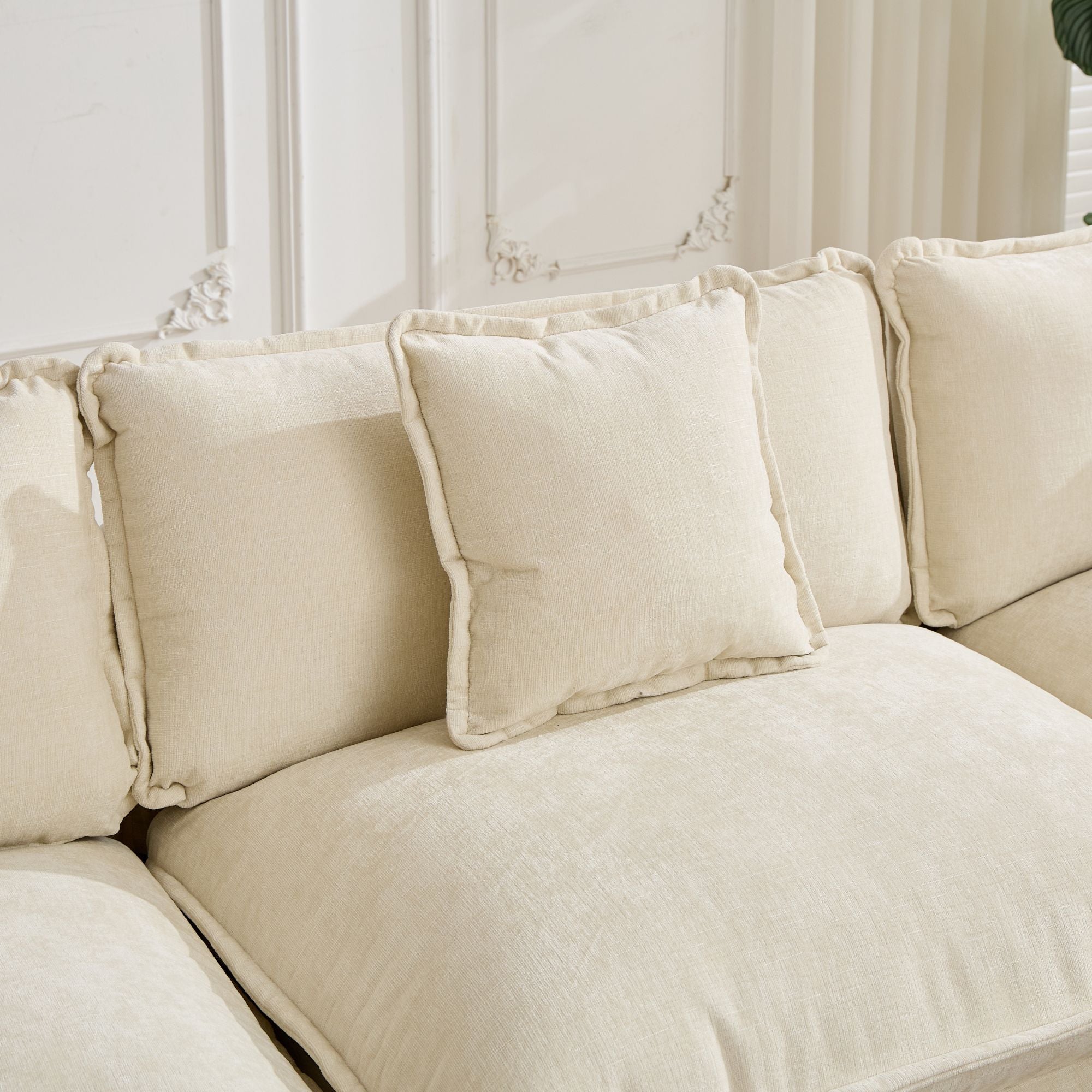 Cloud 4-Seats Sofa with Chenille Fabric in Beige - Ottoman not included