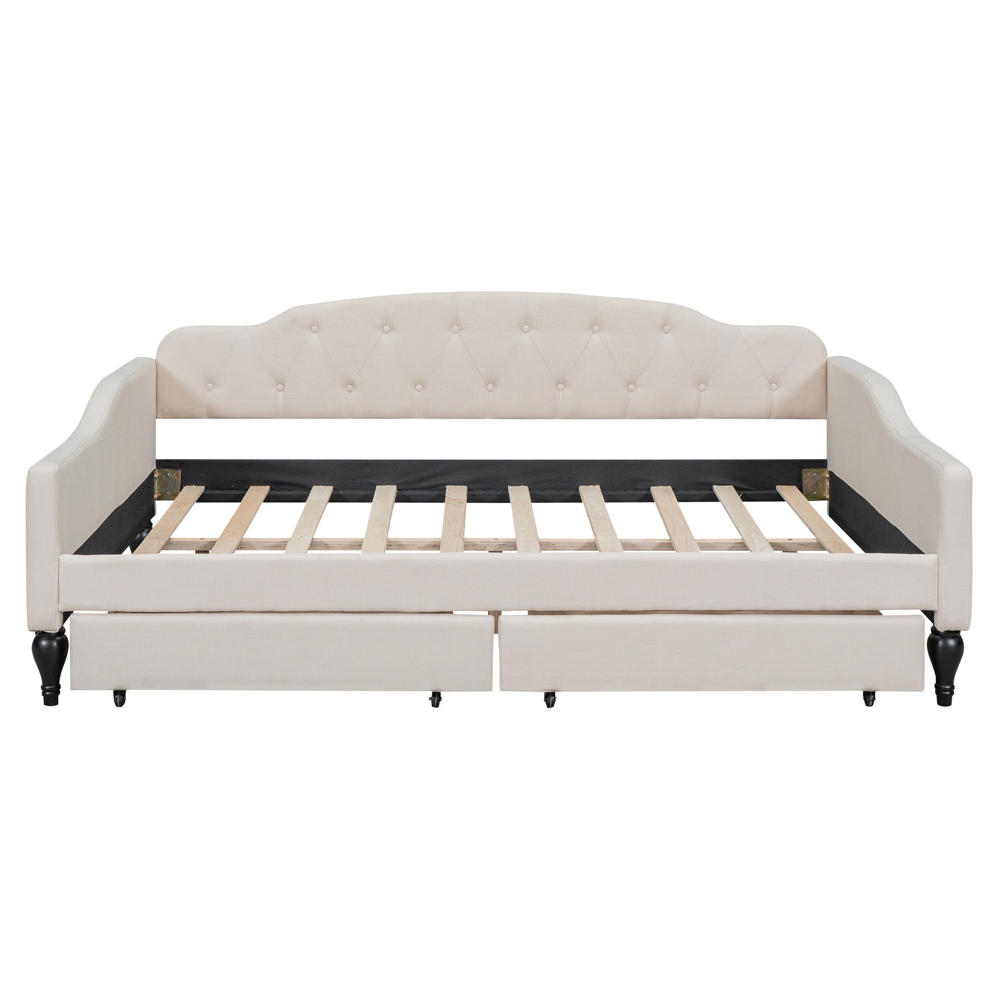 Full Size Upholstered Tufted Daybed with Two Drawers- Beige