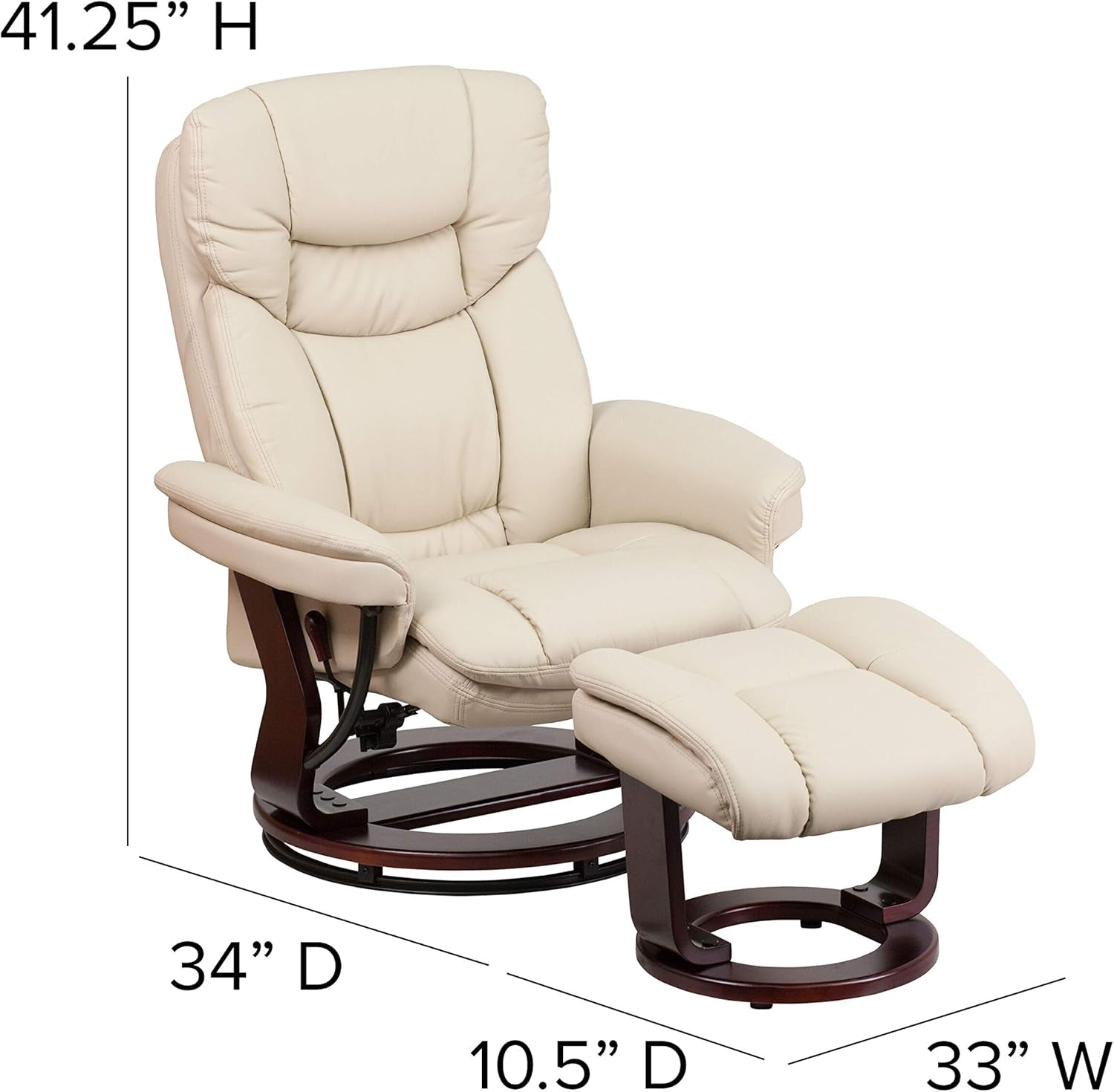 Beige Leathersoft Upholstered Recliner With Ottoman