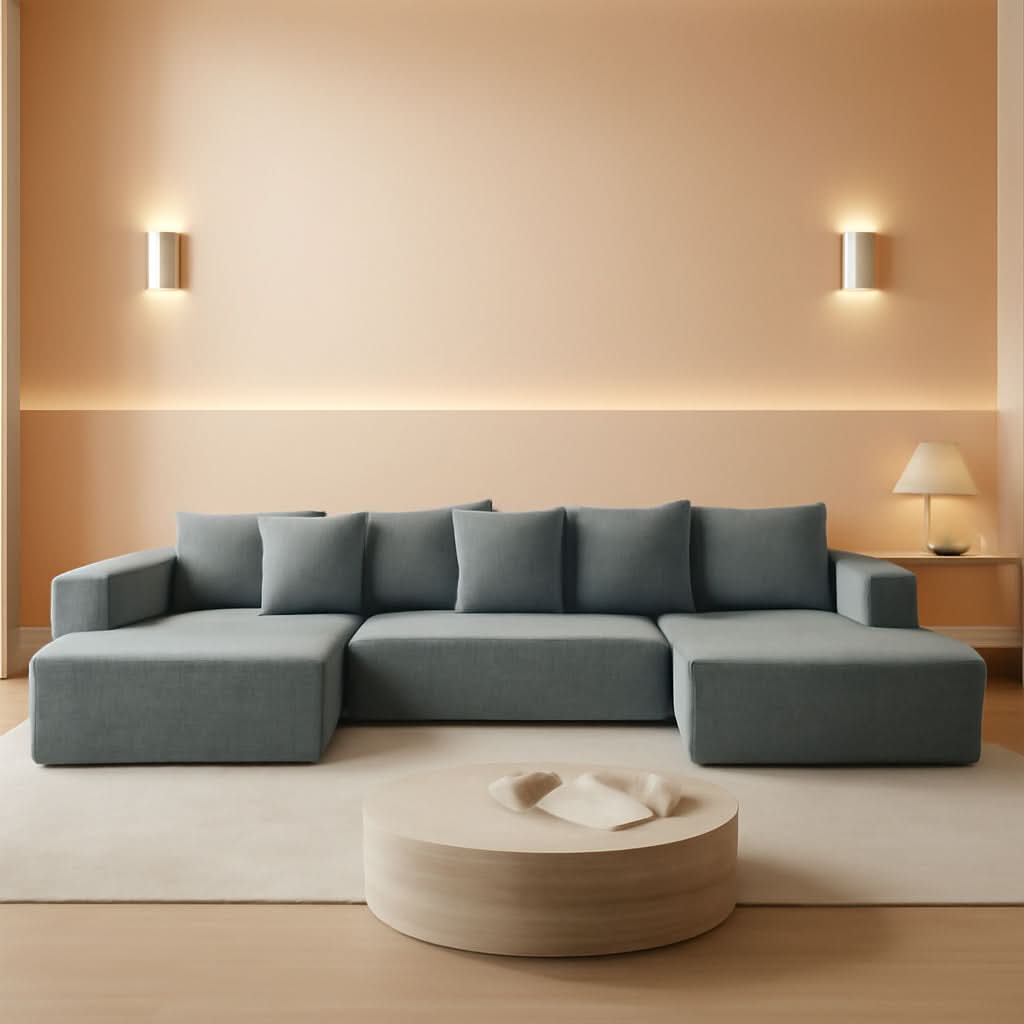 U-Shaped Modular Chenille Sectional Sofa in Gray