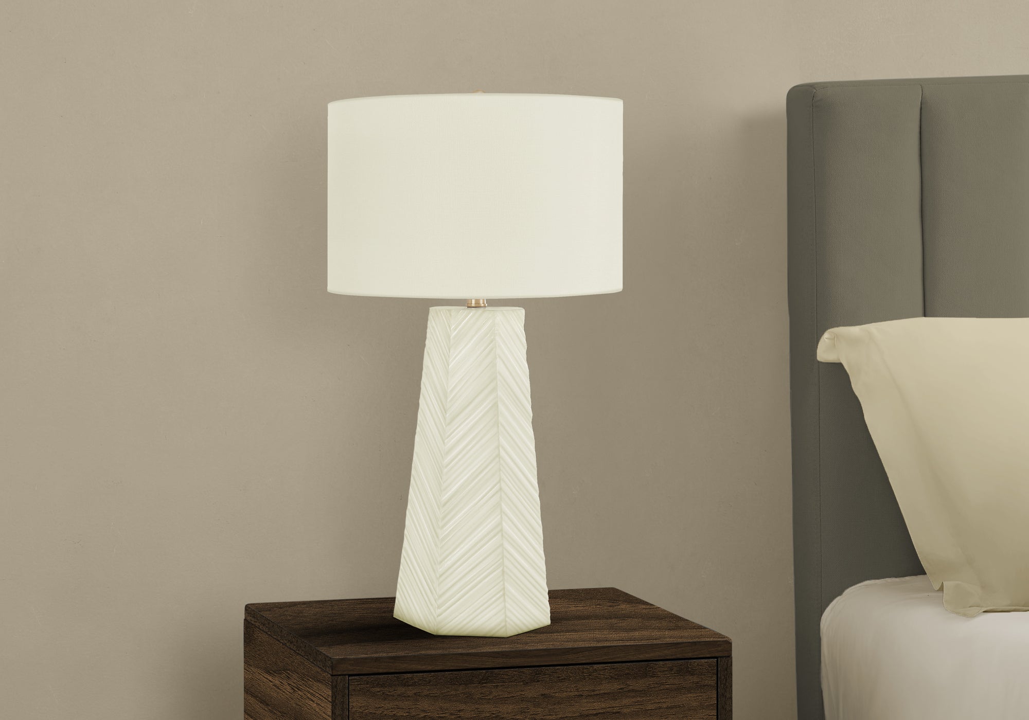Contemporary White Ceramic Table Lamp with Ivory Shade