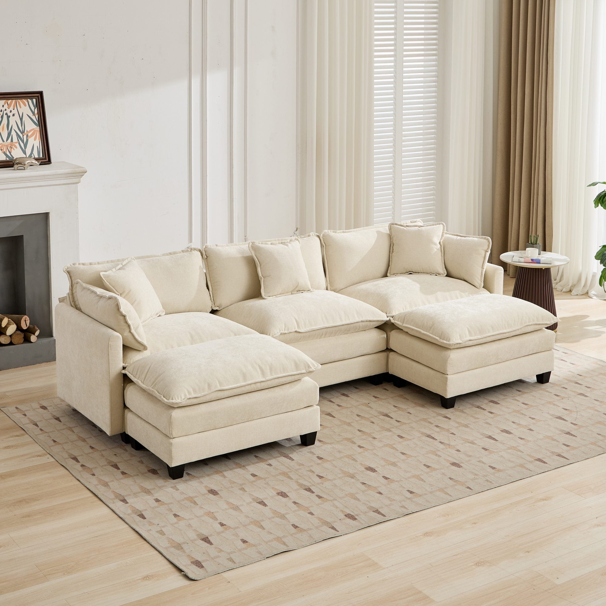Cloud Sofa Chenille Fabric in Beige - Ottoman not included