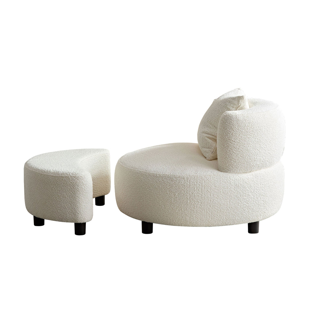 Modern Comfy Teddy Fabric Sofa Chair with Ottoman Foot Rest - Beige