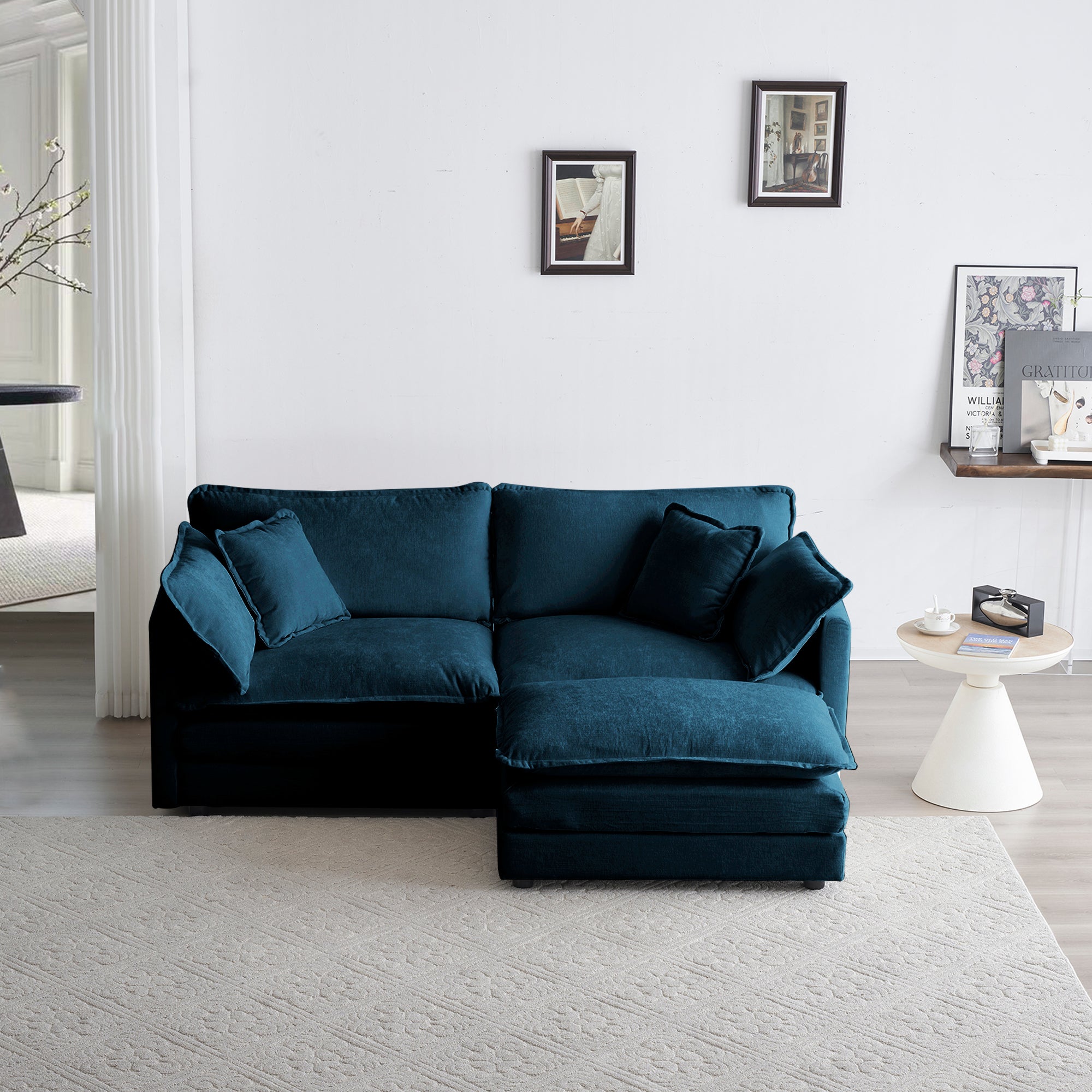 Comfy Chenille Double Sofa with Ottoman