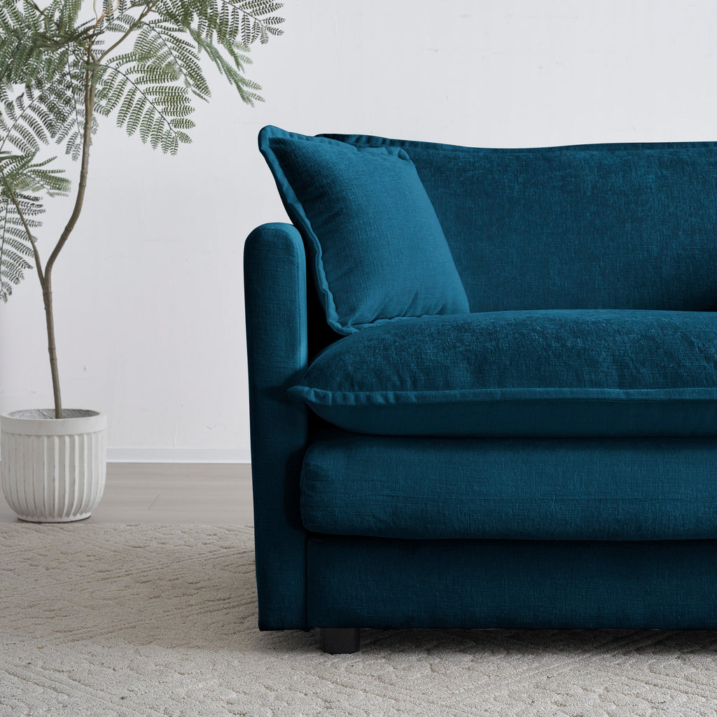 Comfy Oversized Chenille Armchair with Ottoman - Blue