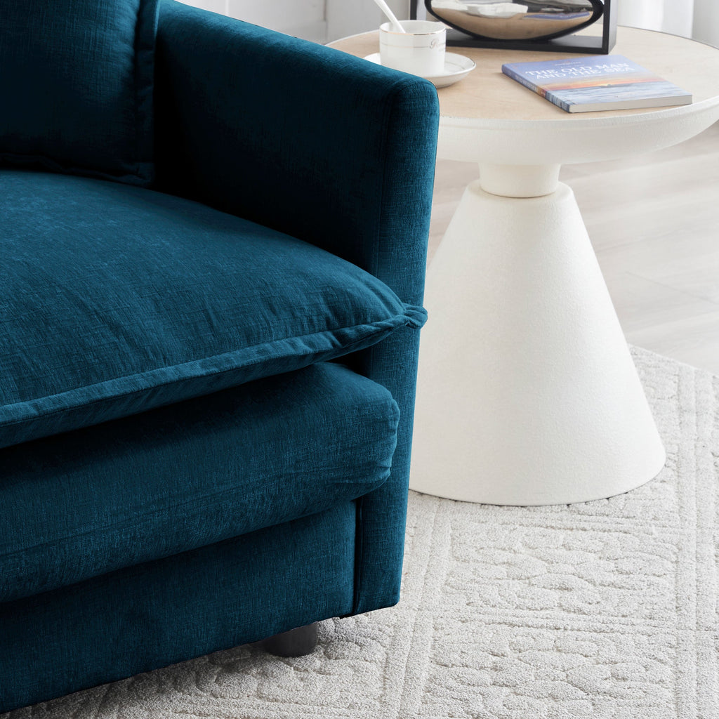 Comfy Oversized Chenille Armchair with Ottoman - Blue