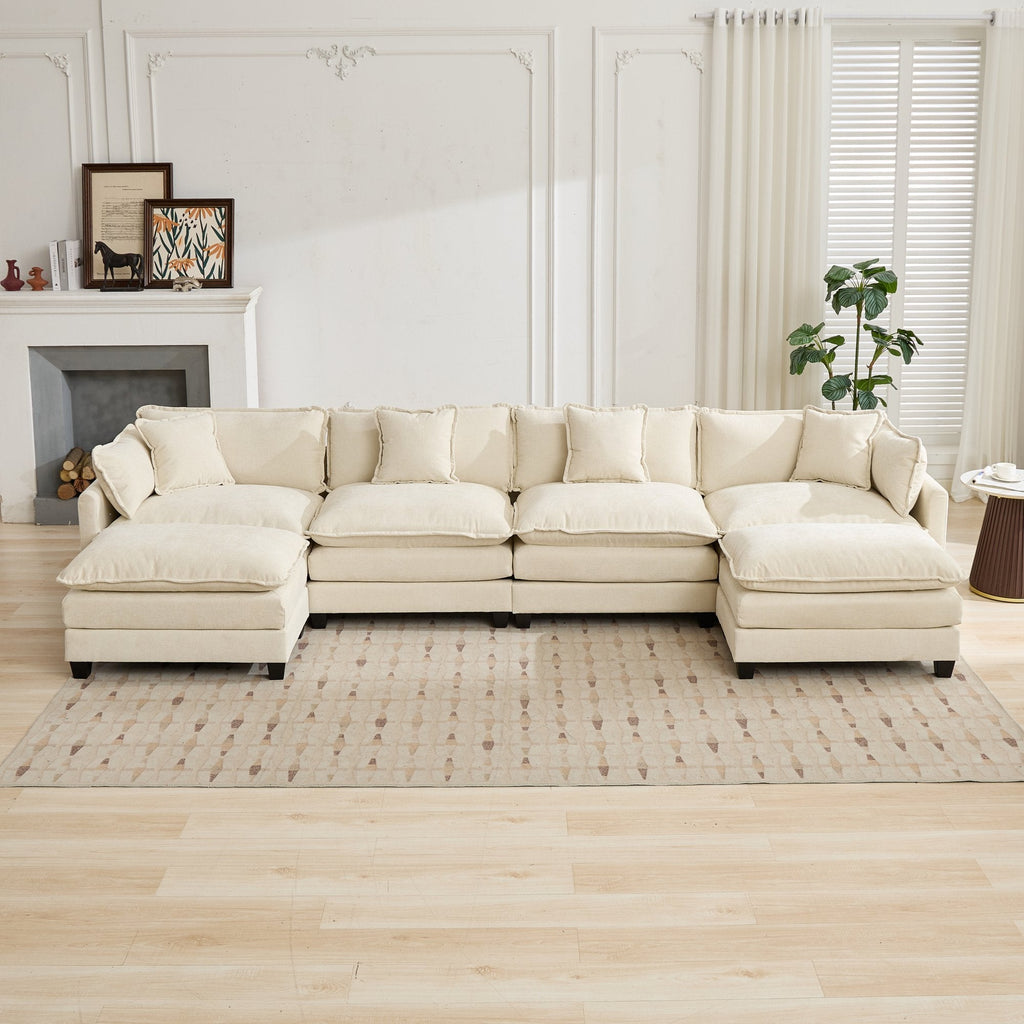 Cloud 4-Seats Sofa with Chenille Fabric in Beige - Ottoman not included