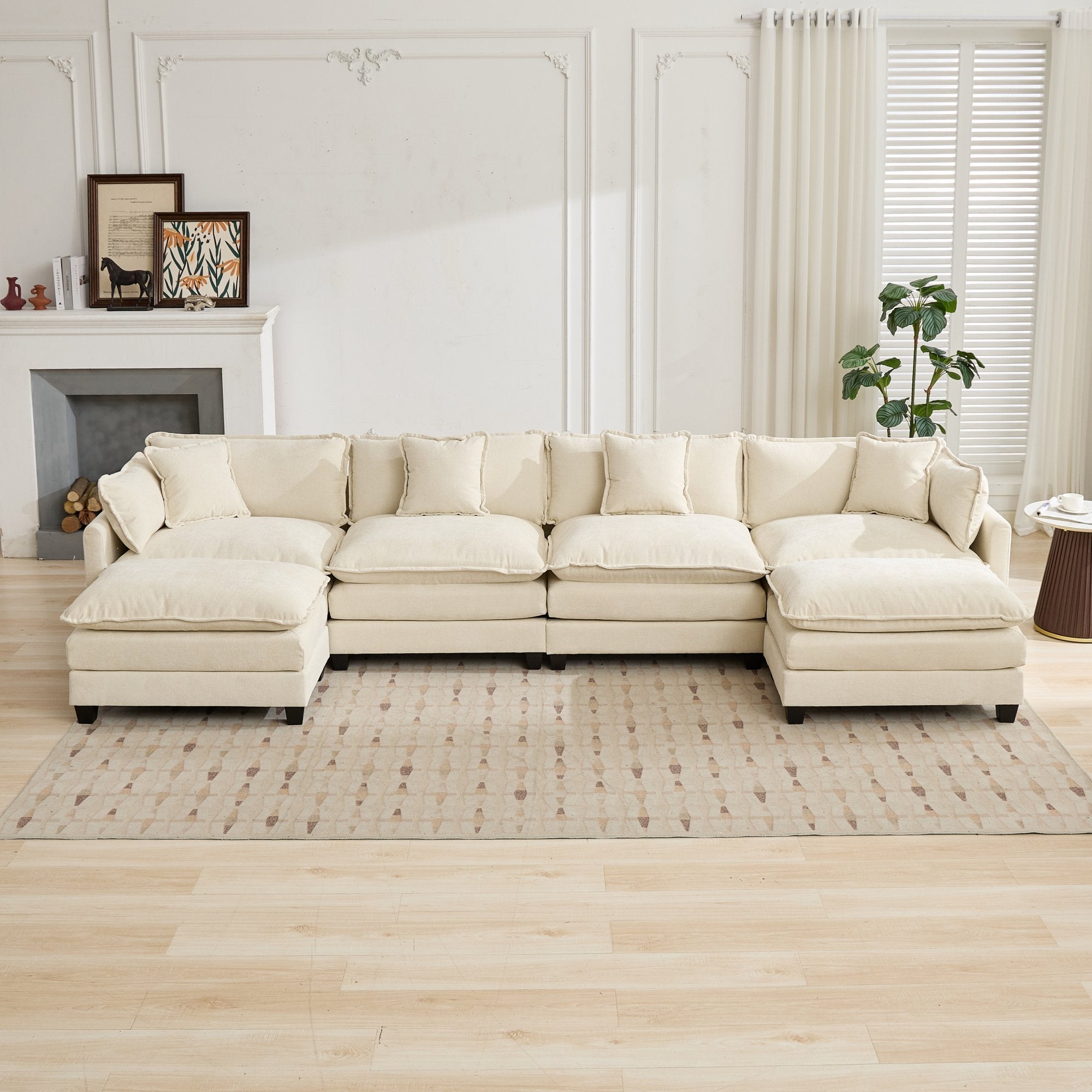 Cloud 4-Seats Sofa with Chenille Fabric in Beige - Ottoman not included