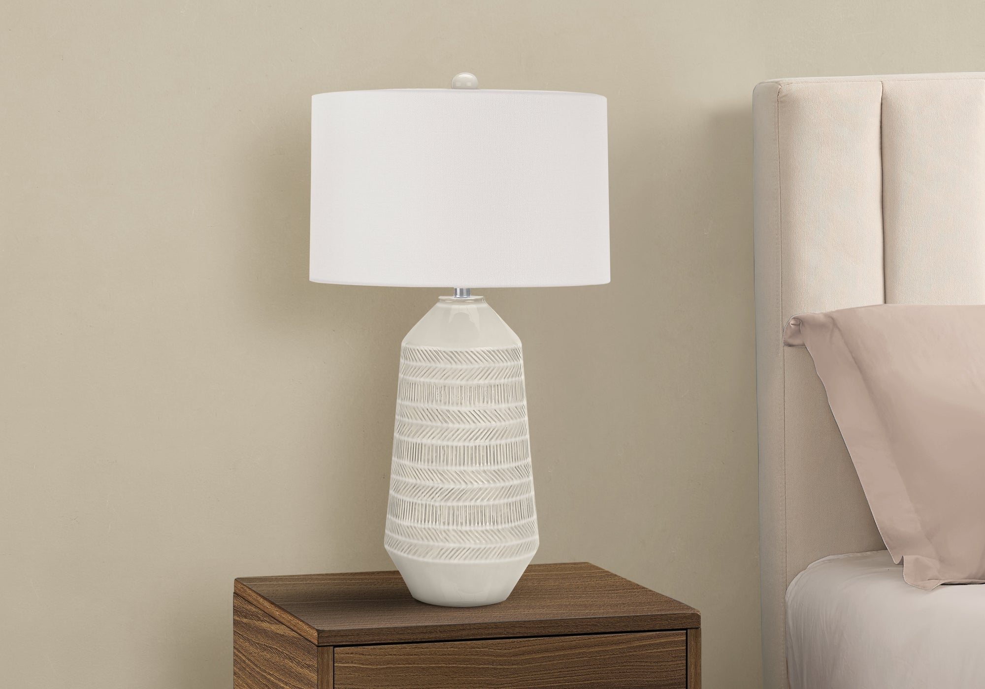 Contemporary Table Lamp with Ivory Shade and Cream Ceramic Base