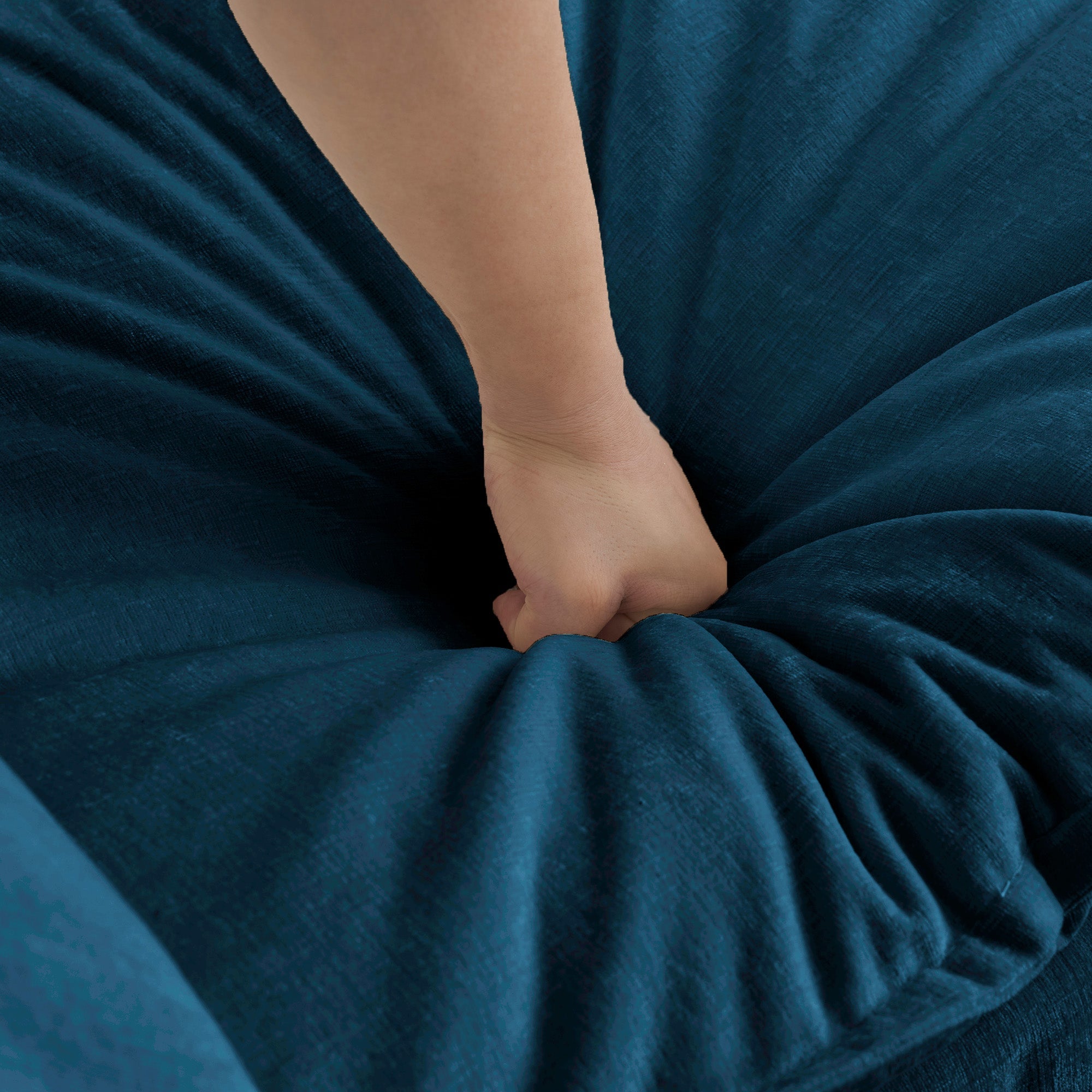 Comfy Oversized Chenille Armchair with Ottoman - Blue