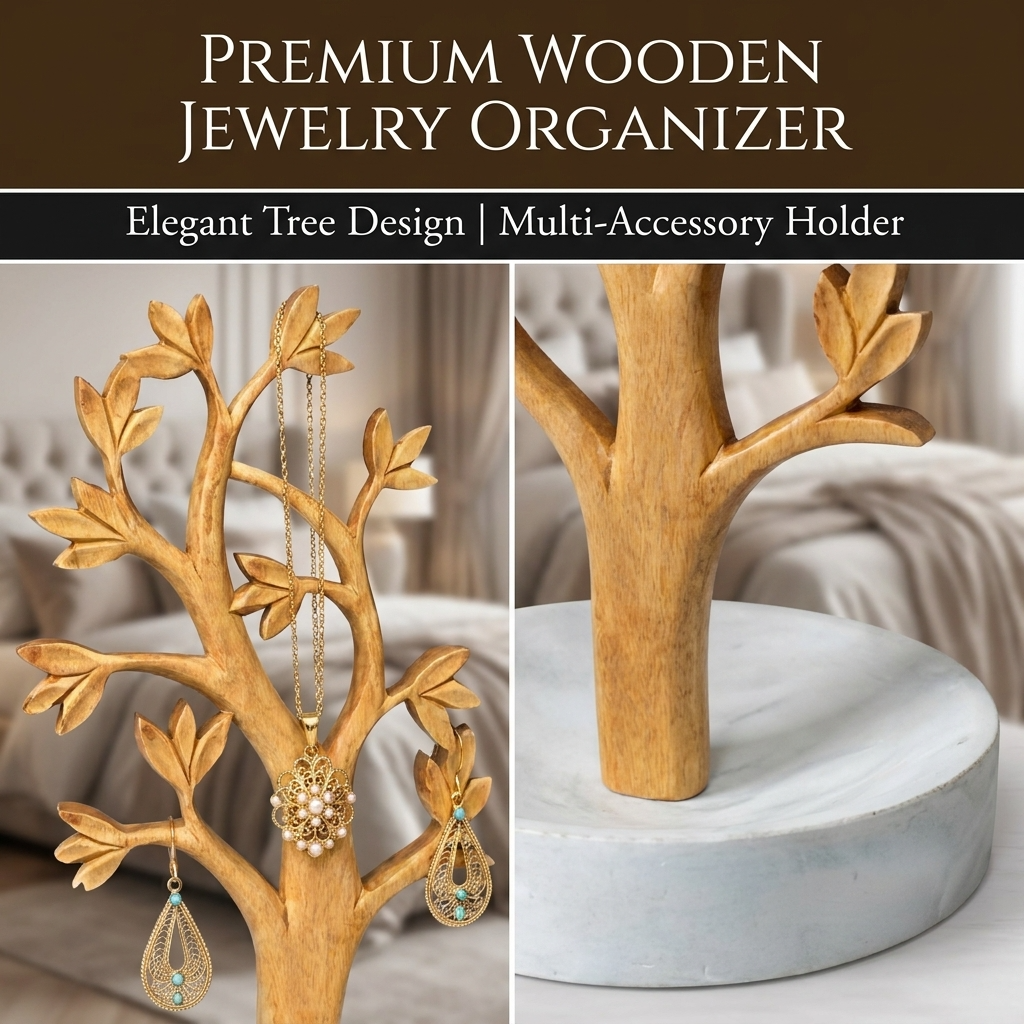 Timber Grace –  Handmade Solid Wood Jewelry Tree Organizer Stand