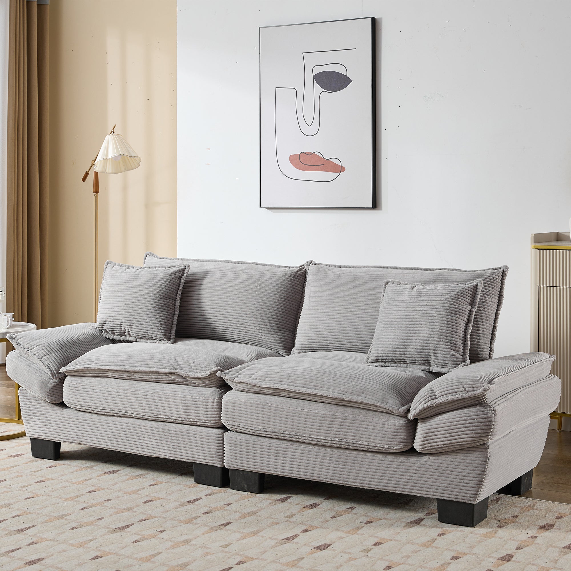 Corduroy Sofa Sleeper Couch Loveseat Sofa with Pillows - Light Gray
