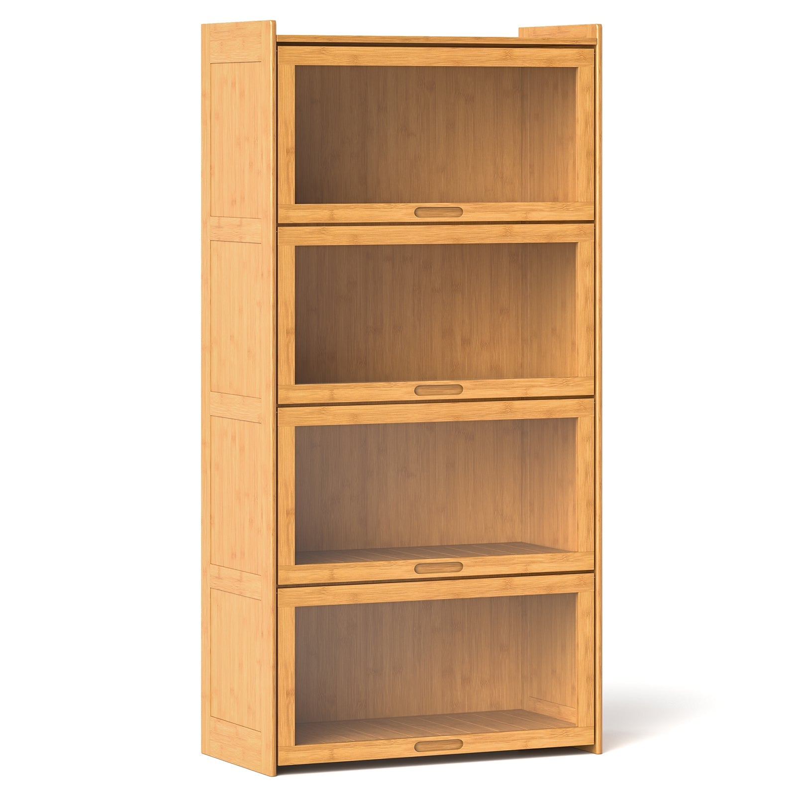 4-Tier Bamboo Bookcase with Doors for Study Room Living Room-Natural