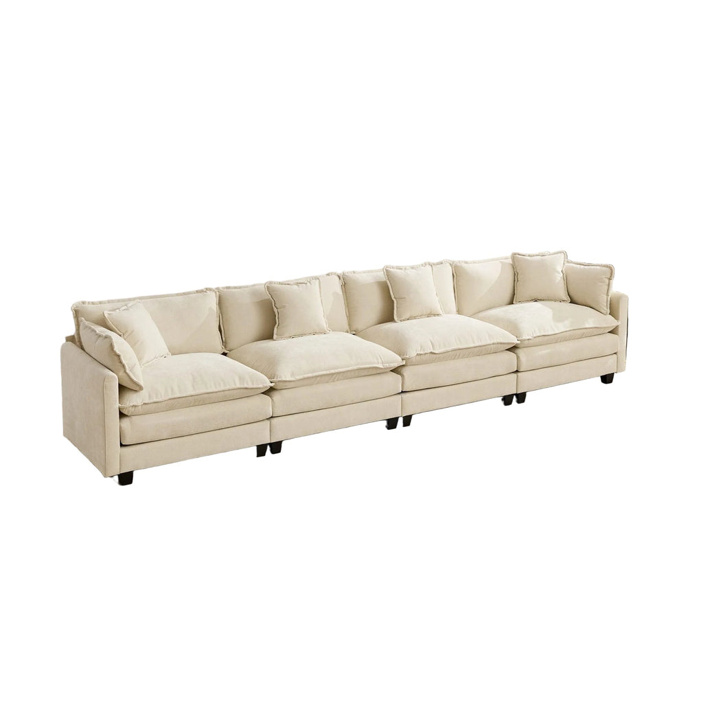 Cloud 4-Seats Sofa with Chenille Fabric in Beige - Ottoman not included