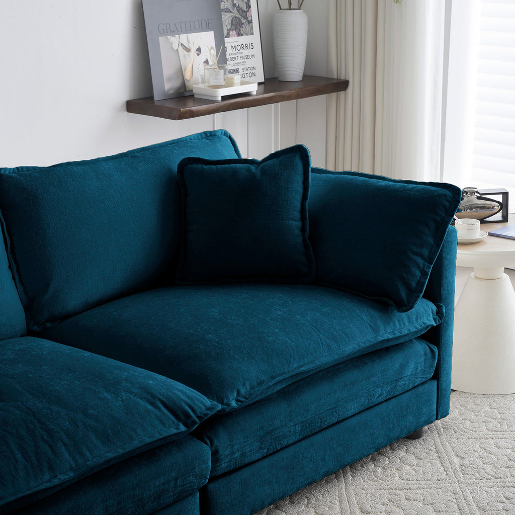 Comfy Oversized Chenille Armchair with Ottoman - Blue