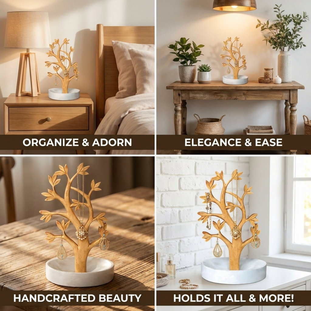 Timber Grace –  Handmade Solid Wood Jewelry Tree Organizer Stand