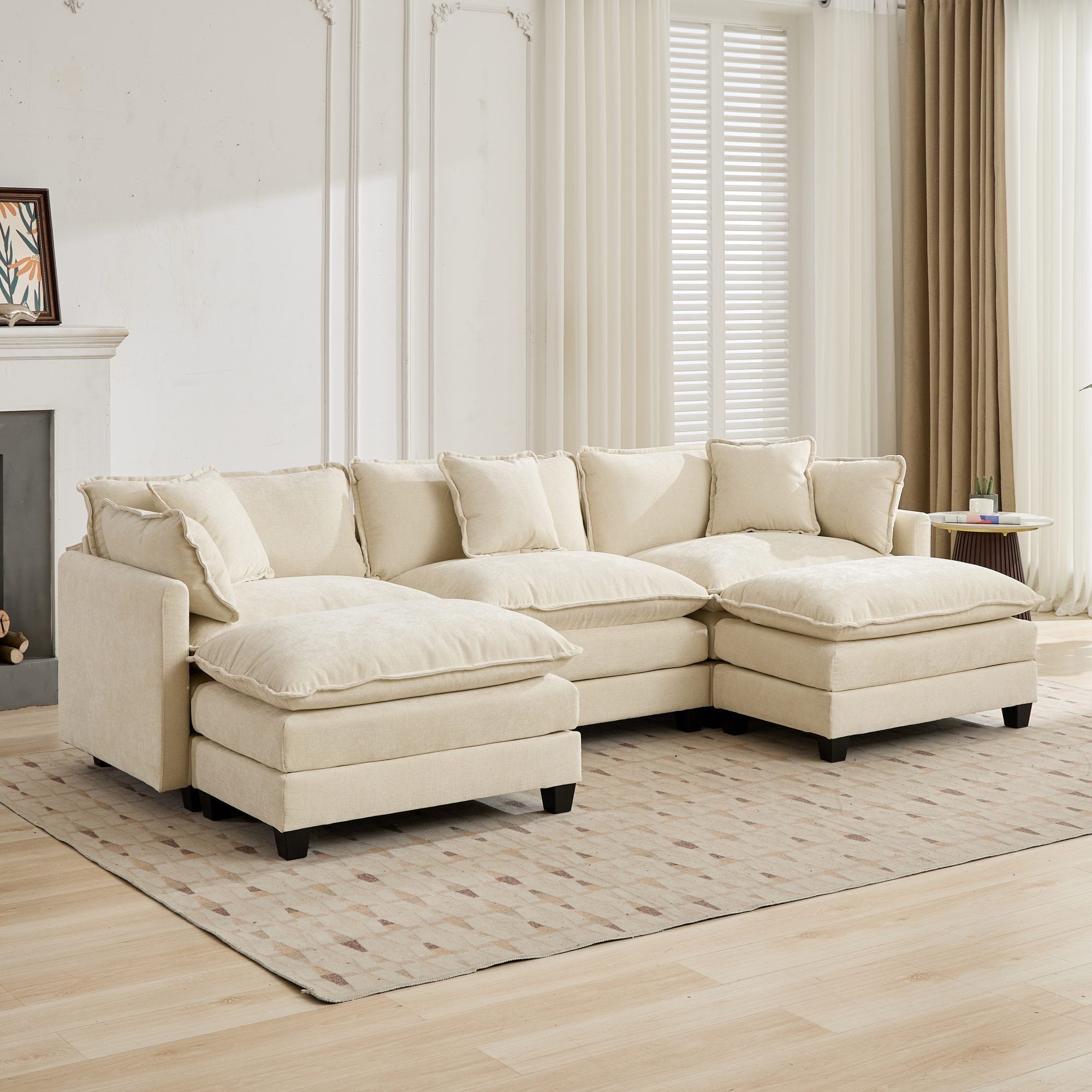 Cloud Sofa Chenille Fabric in Beige - Ottoman not included