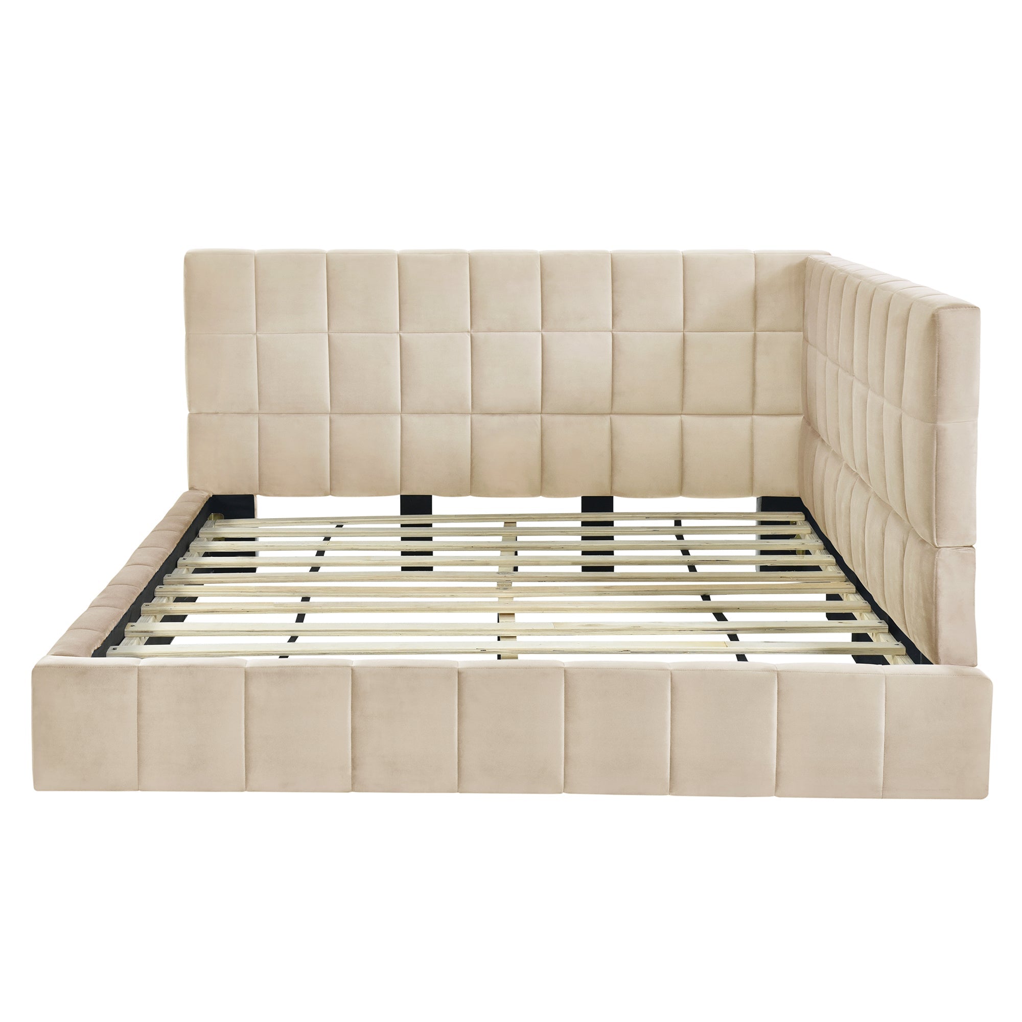 Full Size Beige Velvet Upholstered Daybed