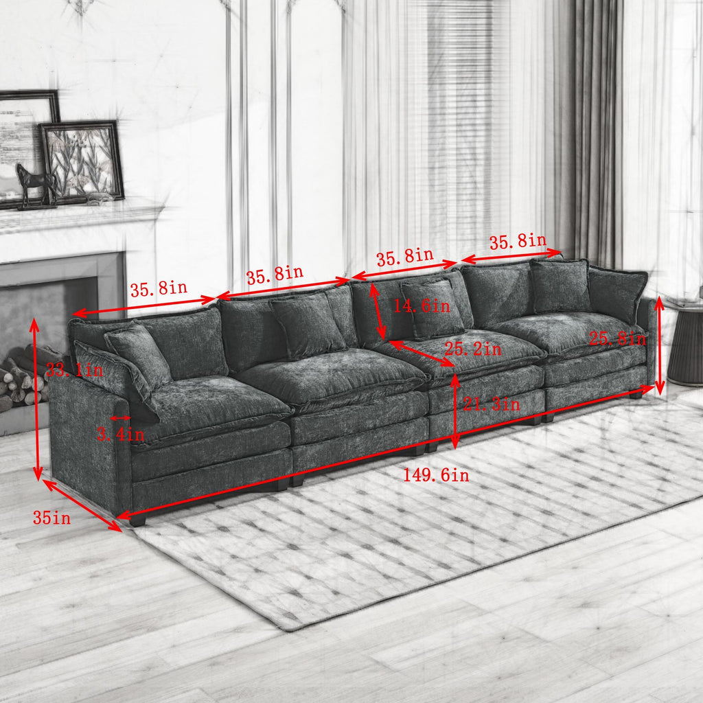 Cloud 4-Seats Sofa with Chenille Fabric in Beige - Ottoman not included