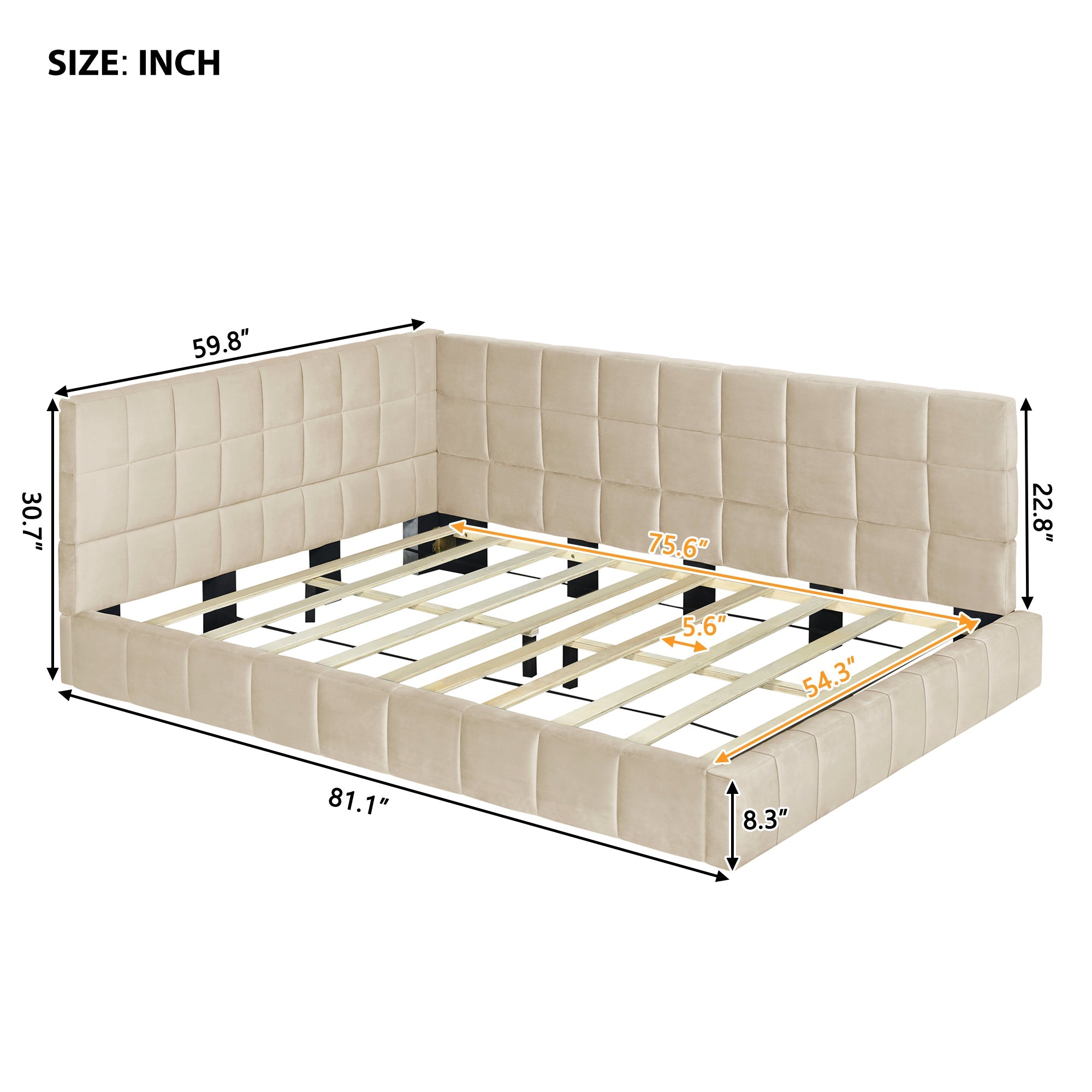 Full Size Beige Velvet Upholstered Daybed