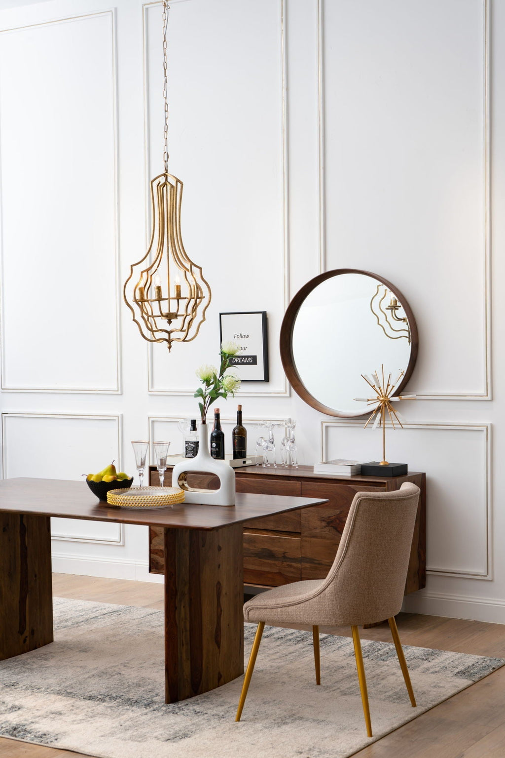 4 Light Chandelier With Adjustable Chain - Gold