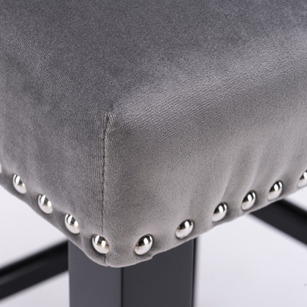 Velvet Upholstered Wing-Back Barstools with Button Tufted Decoration and Wooden Legs -Gray