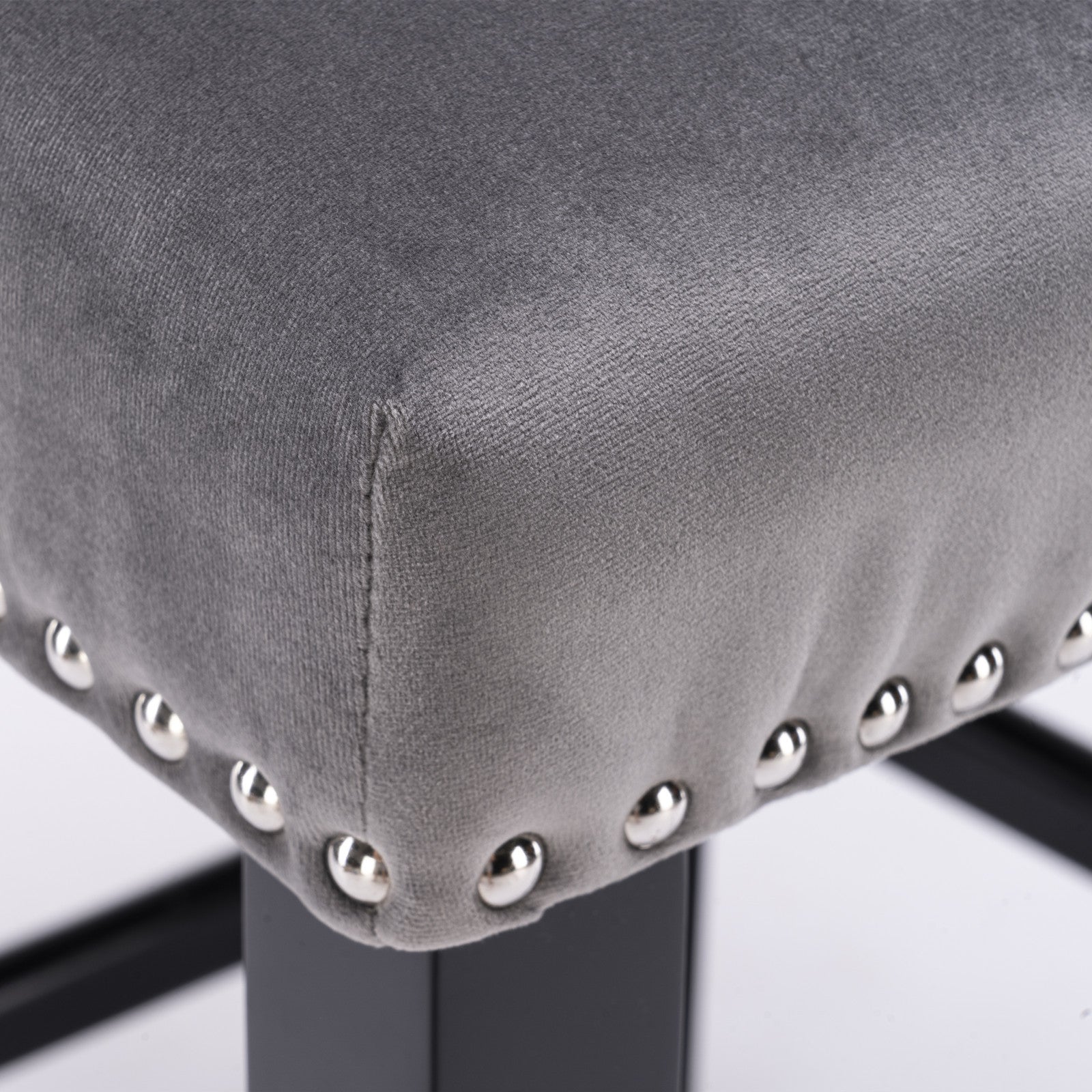 Velvet Upholstered Wing-Back Barstools with Button Tufted Decoration and Wooden Legs -Gray