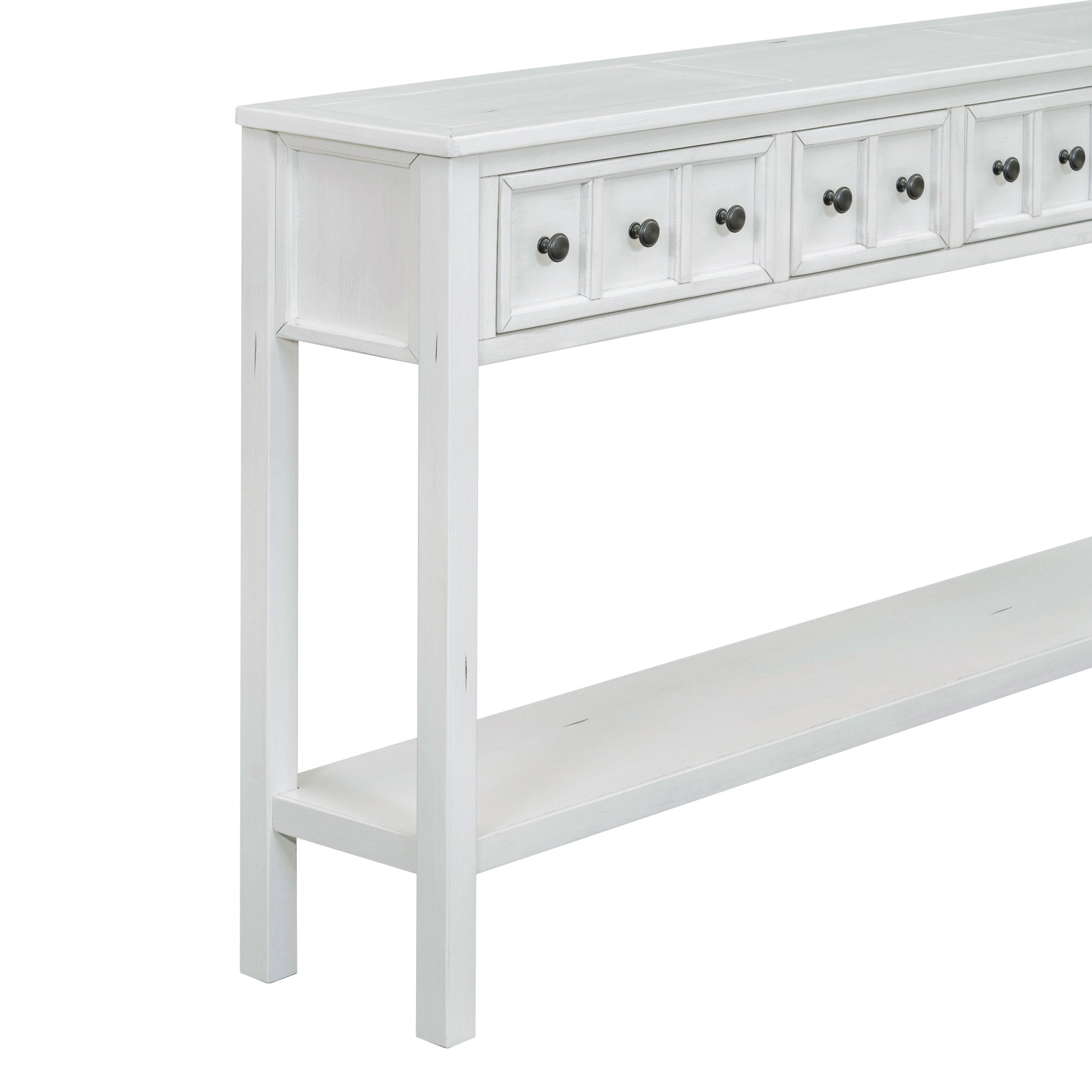 Rustic Entryway Console Table with Drawers and Bottom Shelf for Storage (Antique White)