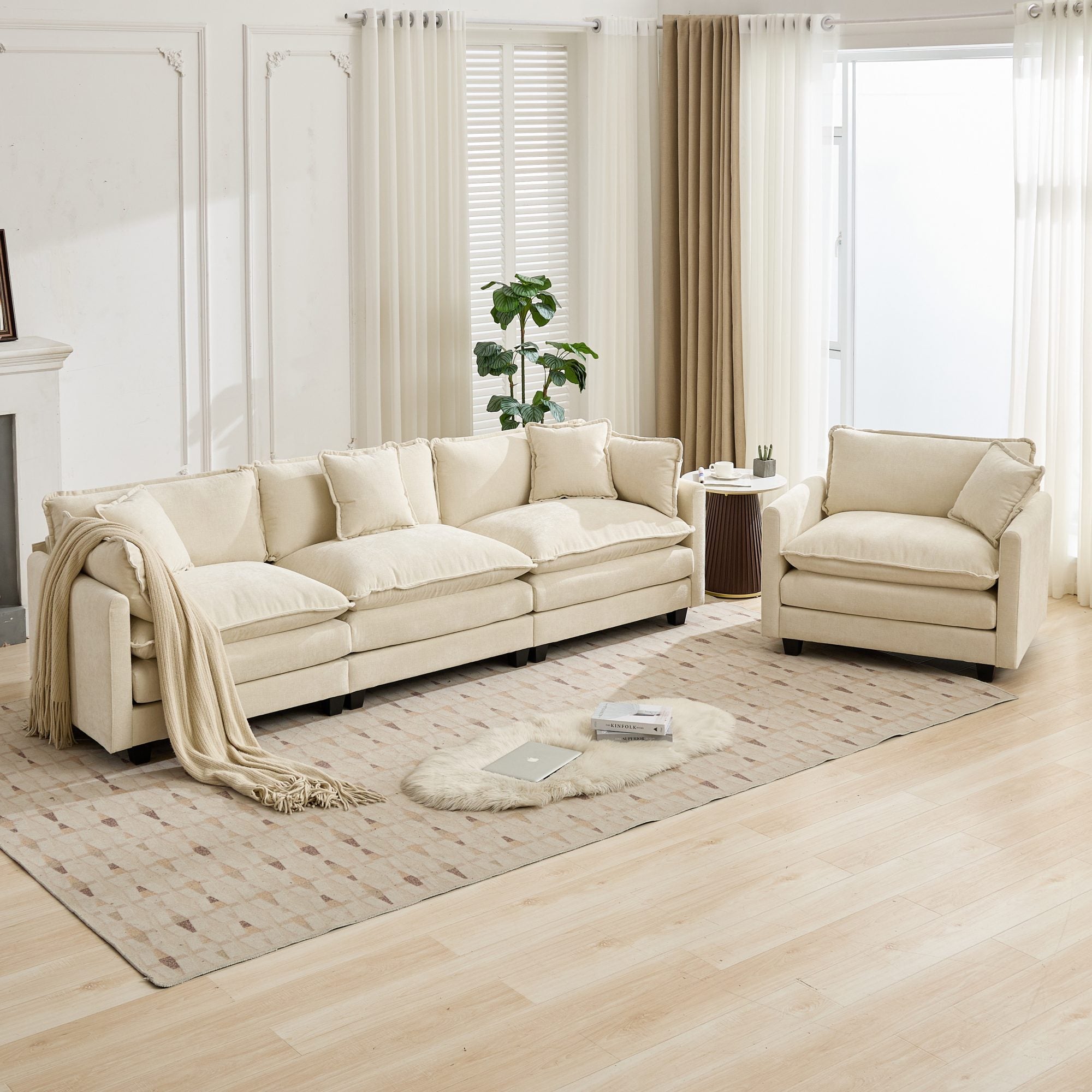 Cloud Sofa Chenille Fabric in Beige - Ottoman not included