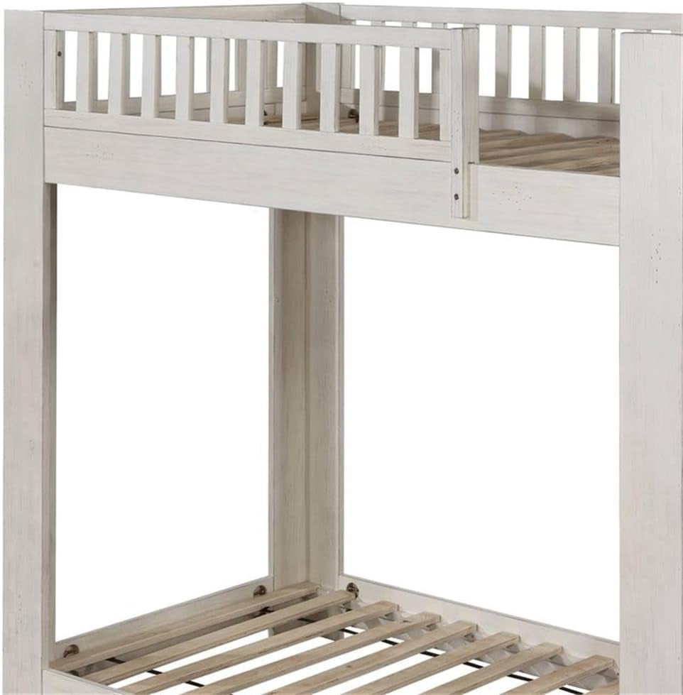 Wooden Twin Over Twin Bunk Bed With Ladder - Weathered White