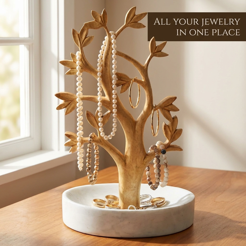Timber Grace –  Handmade Solid Wood Jewelry Tree Organizer Stand