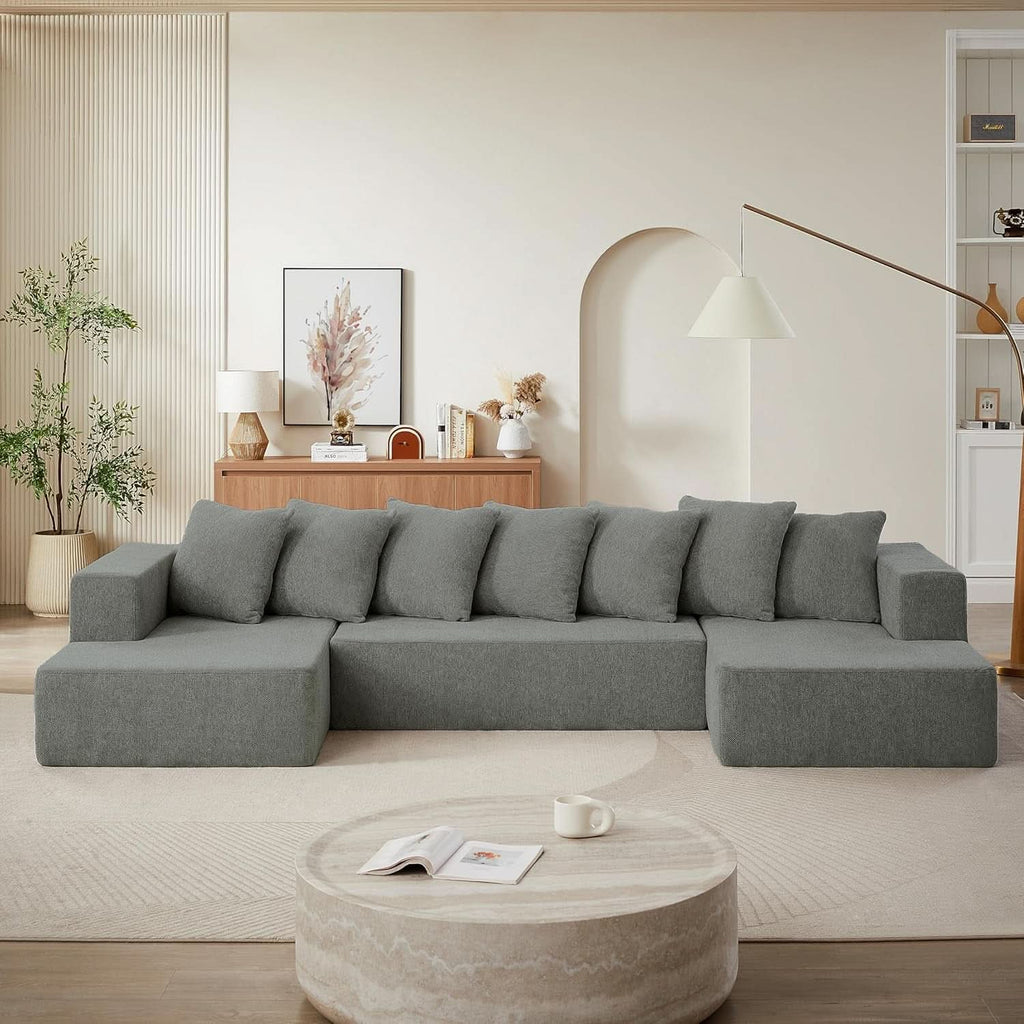 U-Shaped Modular Chenille Sectional Sofa in Gray