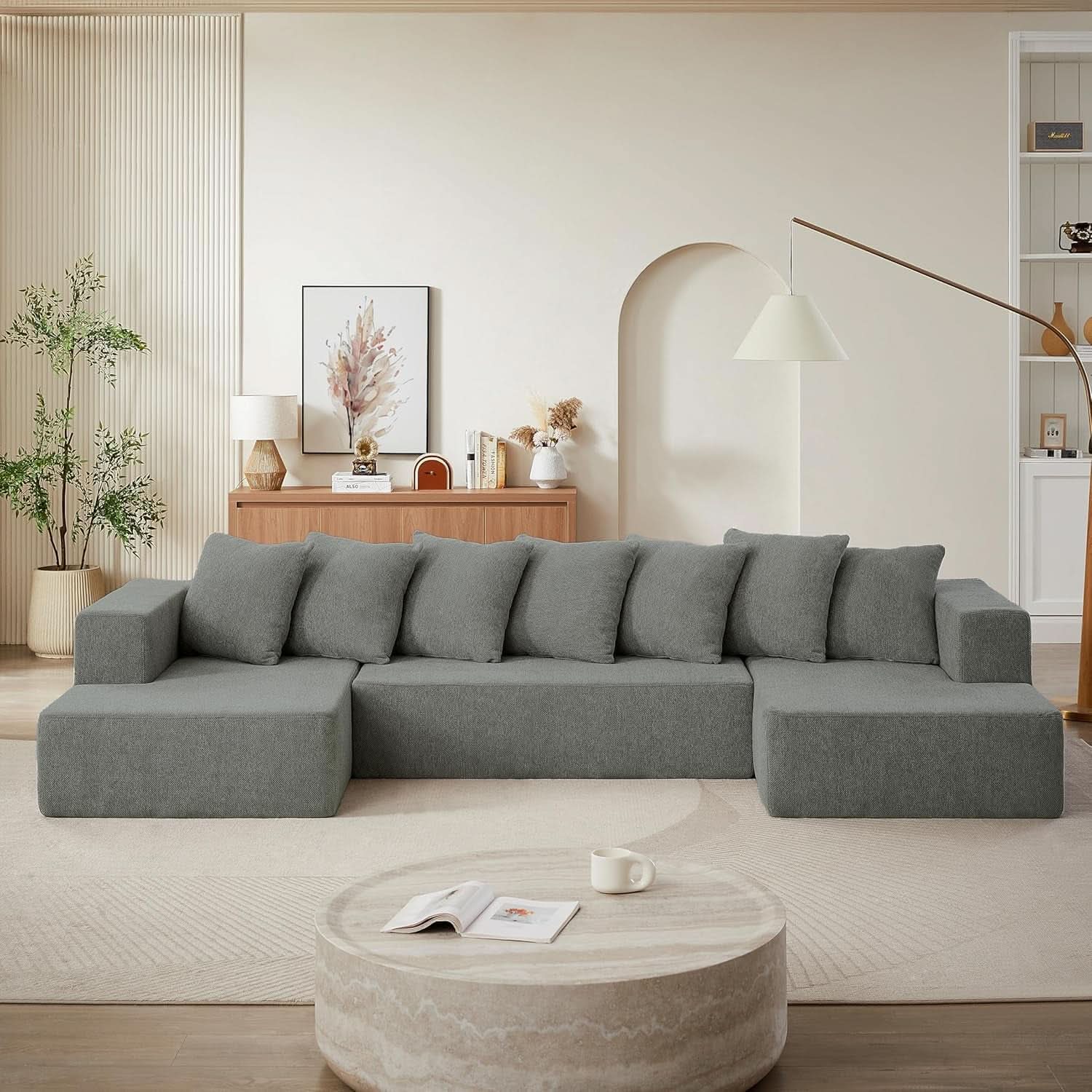 U-Shaped Modular Chenille Sectional Sofa in Gray