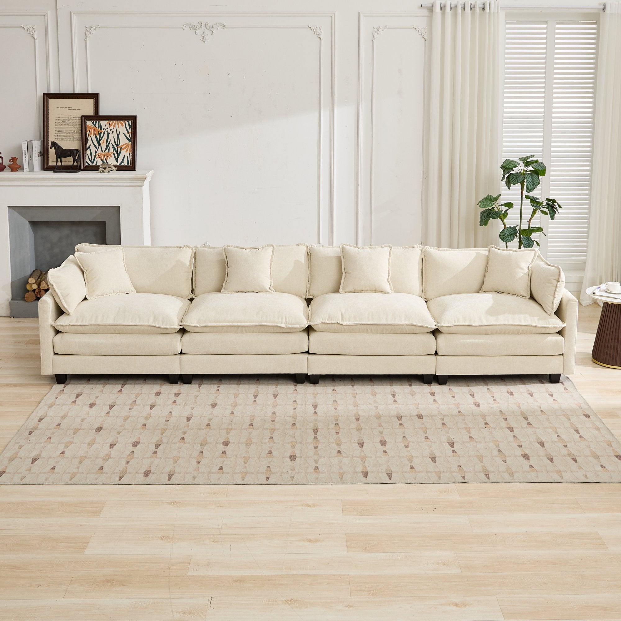 Cloud 4-Seats Sofa with Chenille Fabric in Beige - Ottoman not included