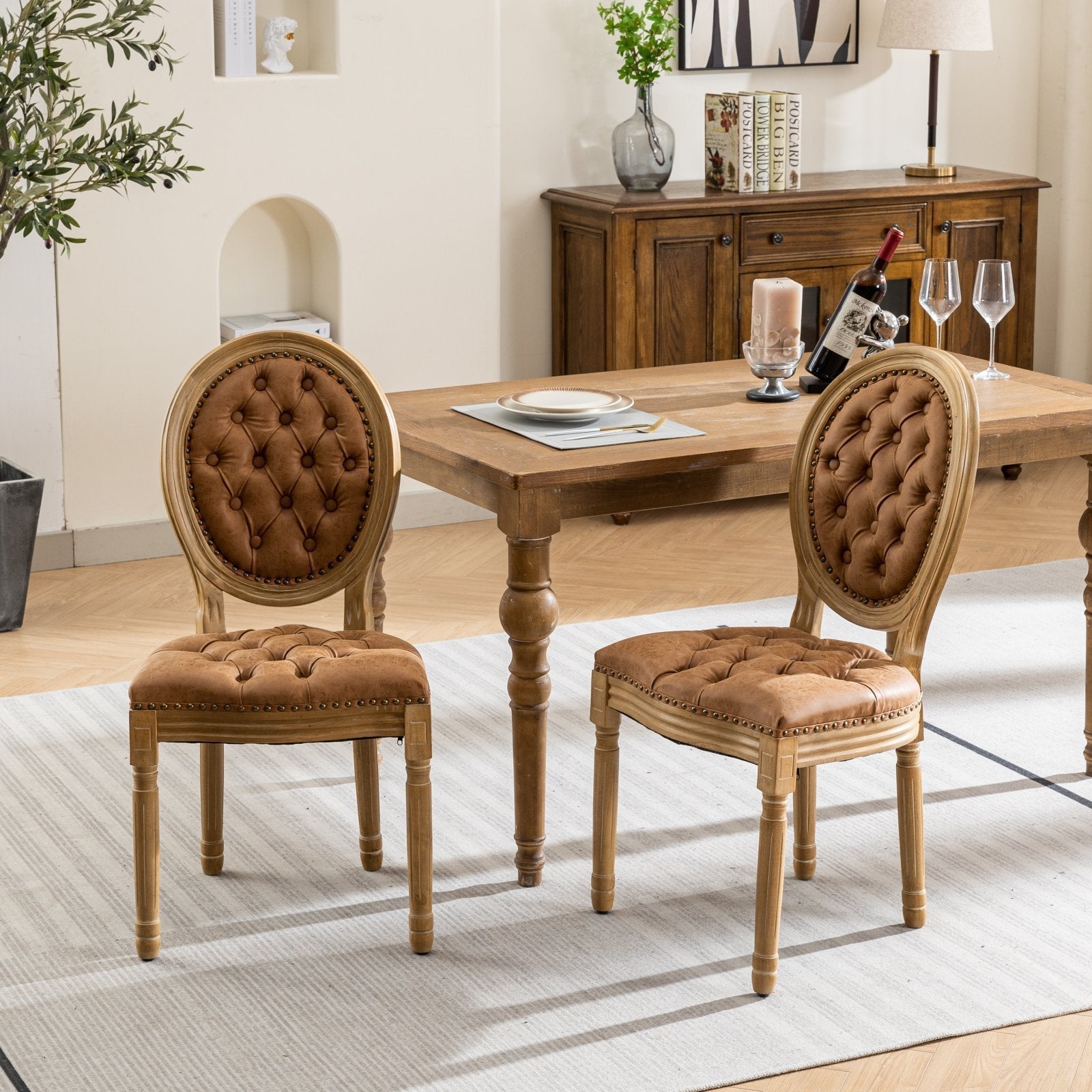 Set of 2 French Style Solid Wood Dining Chairs