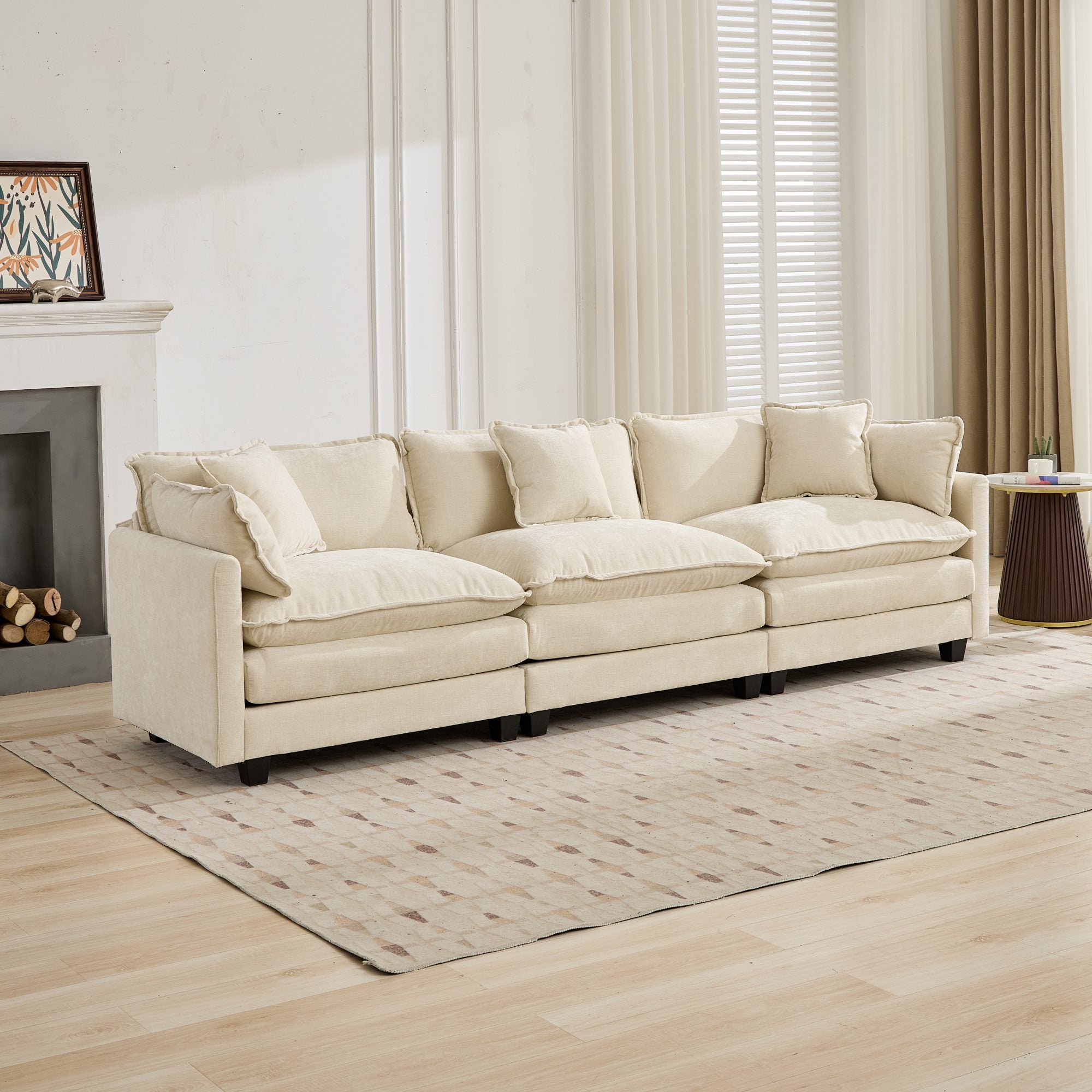 Cloud Sofa Chenille Fabric in Beige - Ottoman not included