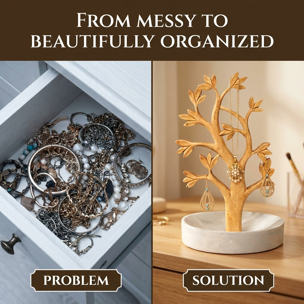 Timber Grace –  Handmade Solid Wood Jewelry Tree Organizer Stand