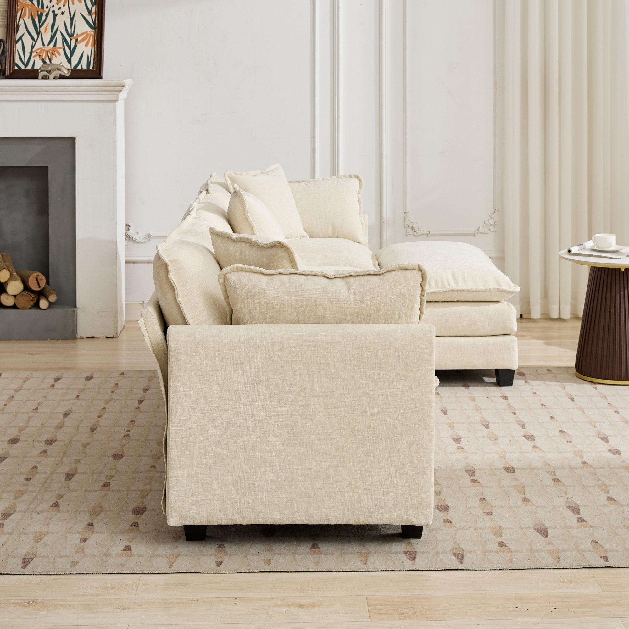 Cloud 4-Seats Sofa with Chenille Fabric in Beige - Ottoman not included