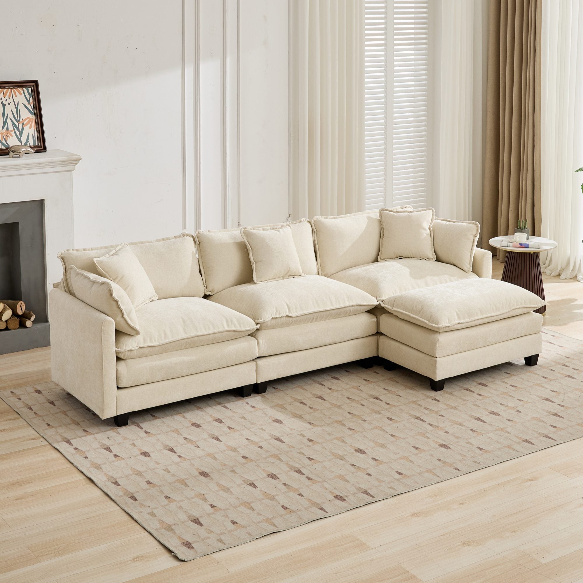 Cloud Sofa Chenille Fabric in Beige - Ottoman not included
