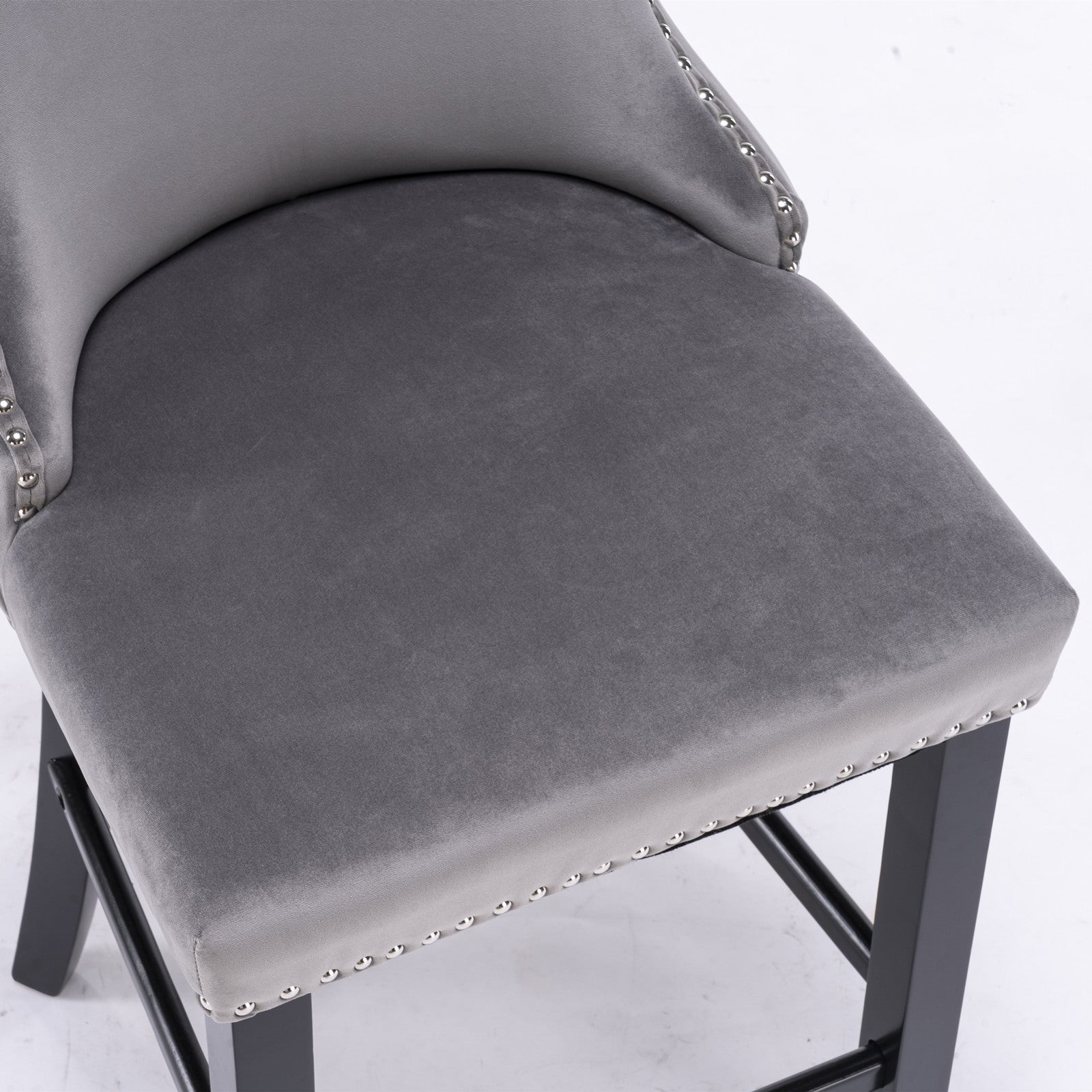 Velvet Upholstered Wing-Back Barstools with Button Tufted Decoration and Wooden Legs -Gray