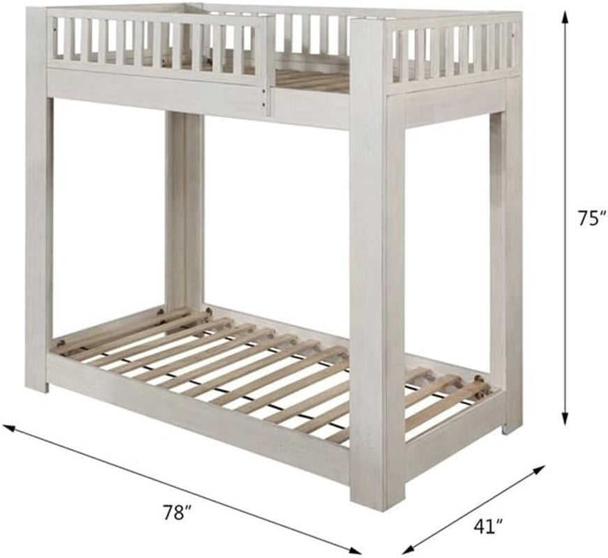 Wooden Twin Over Twin Bunk Bed With Ladder - Weathered White