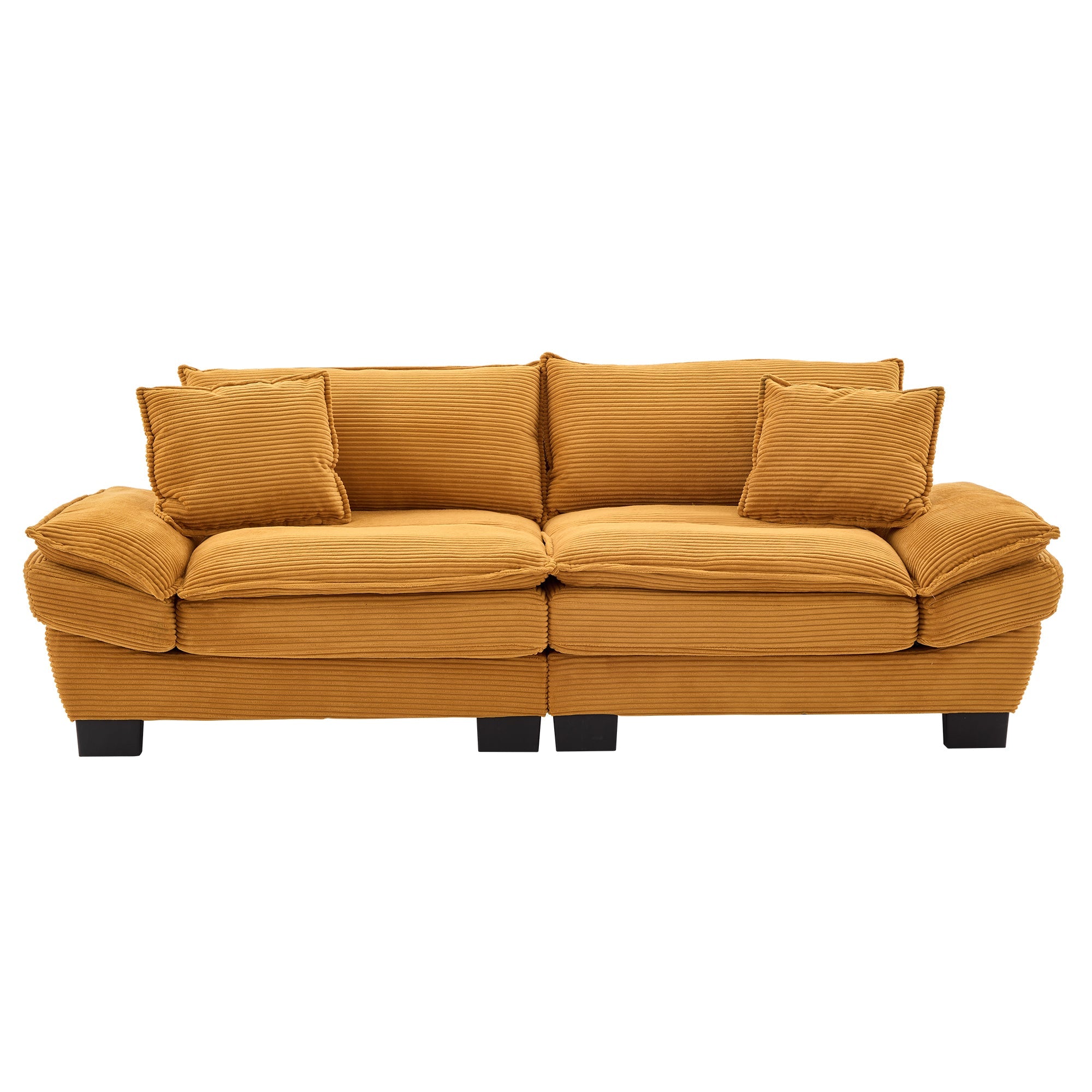 Comfy Corduroy Loveseat Sofa with Pillows  - Yellow