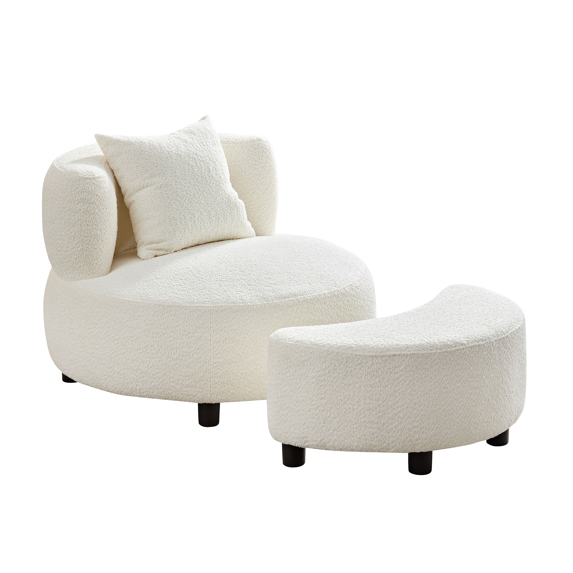 Modern Comfy Teddy Fabric Sofa Chair with Ottoman Foot Rest - Beige